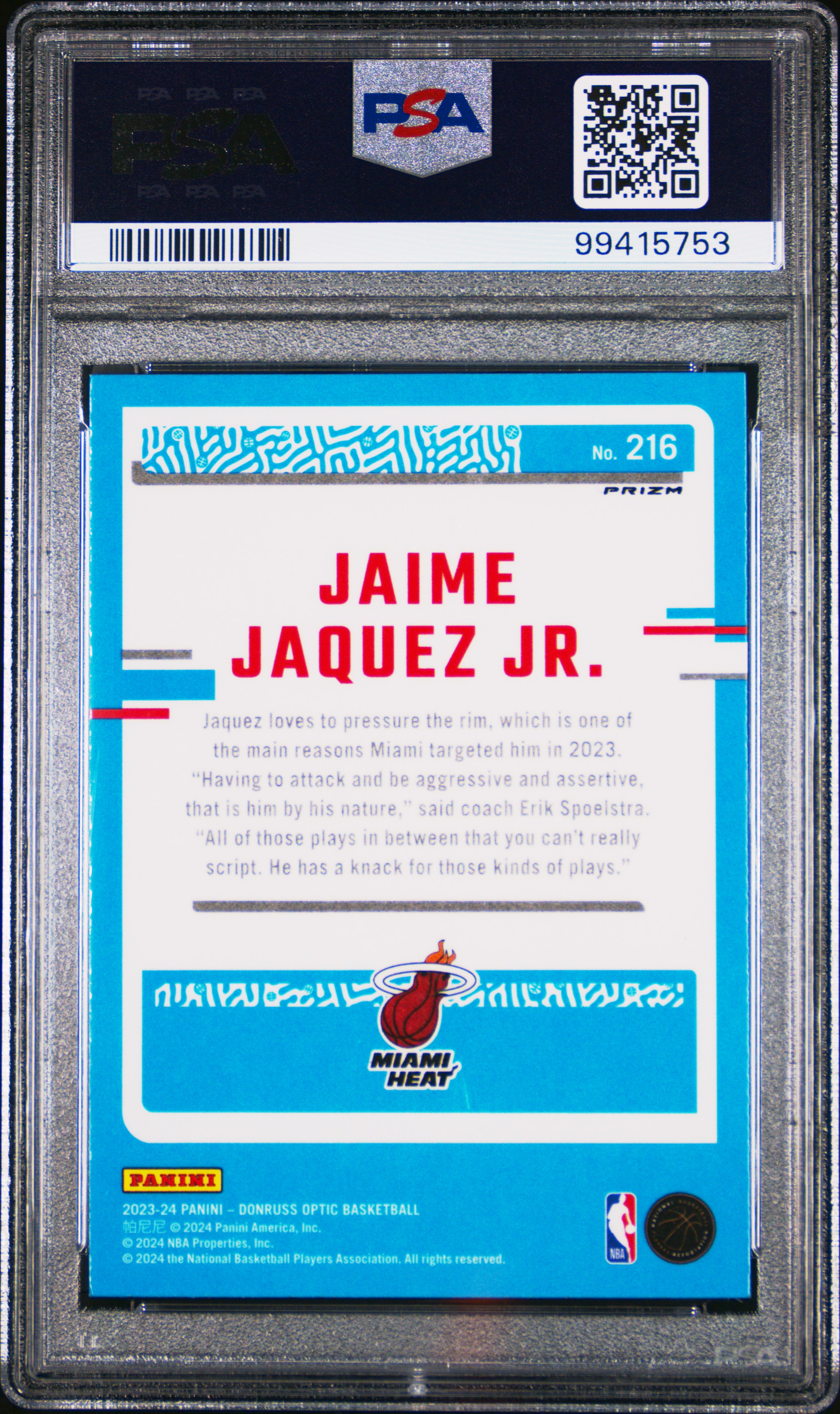 2023 Panini Donruss Optic Jaime Jaquez Jr. #216 (Holo) Gem Mt 10 back