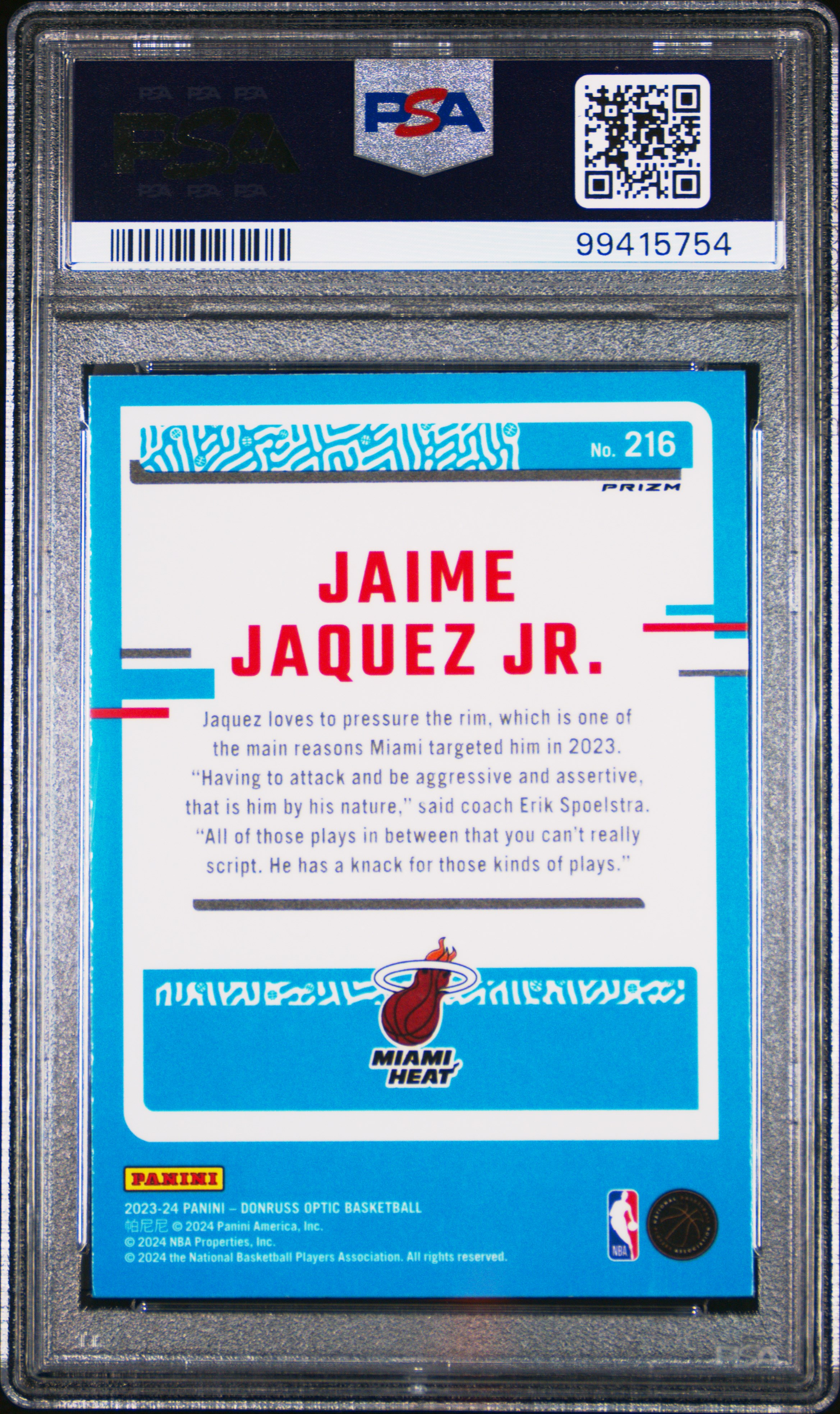 2023 Panini Donruss Optic Jaime Jaquez Jr. #216 (Holo) Mint 9 back