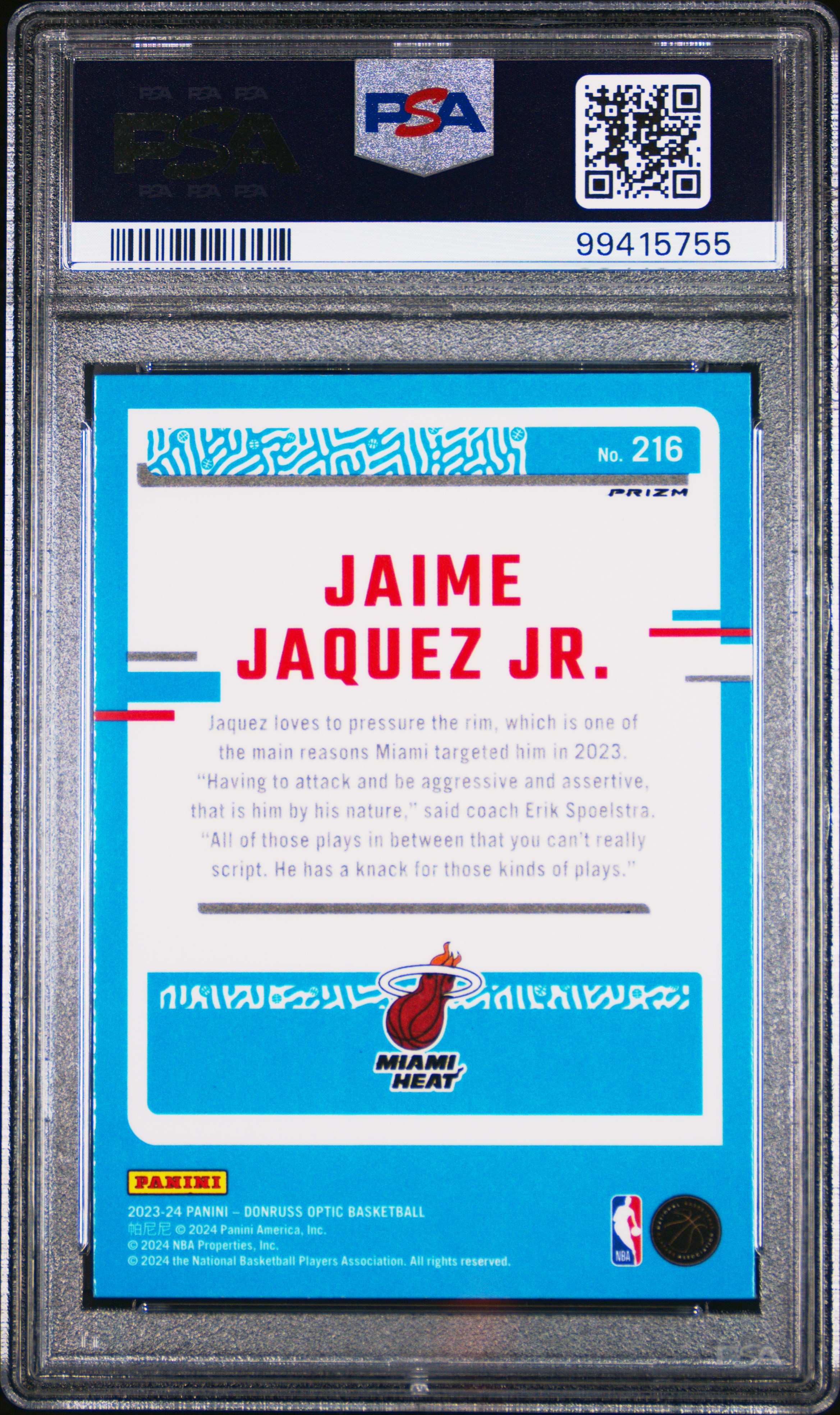 2023 Panini Donruss Optic Jaime Jaquez Jr. #216 (Holo) Gem Mt 10 back