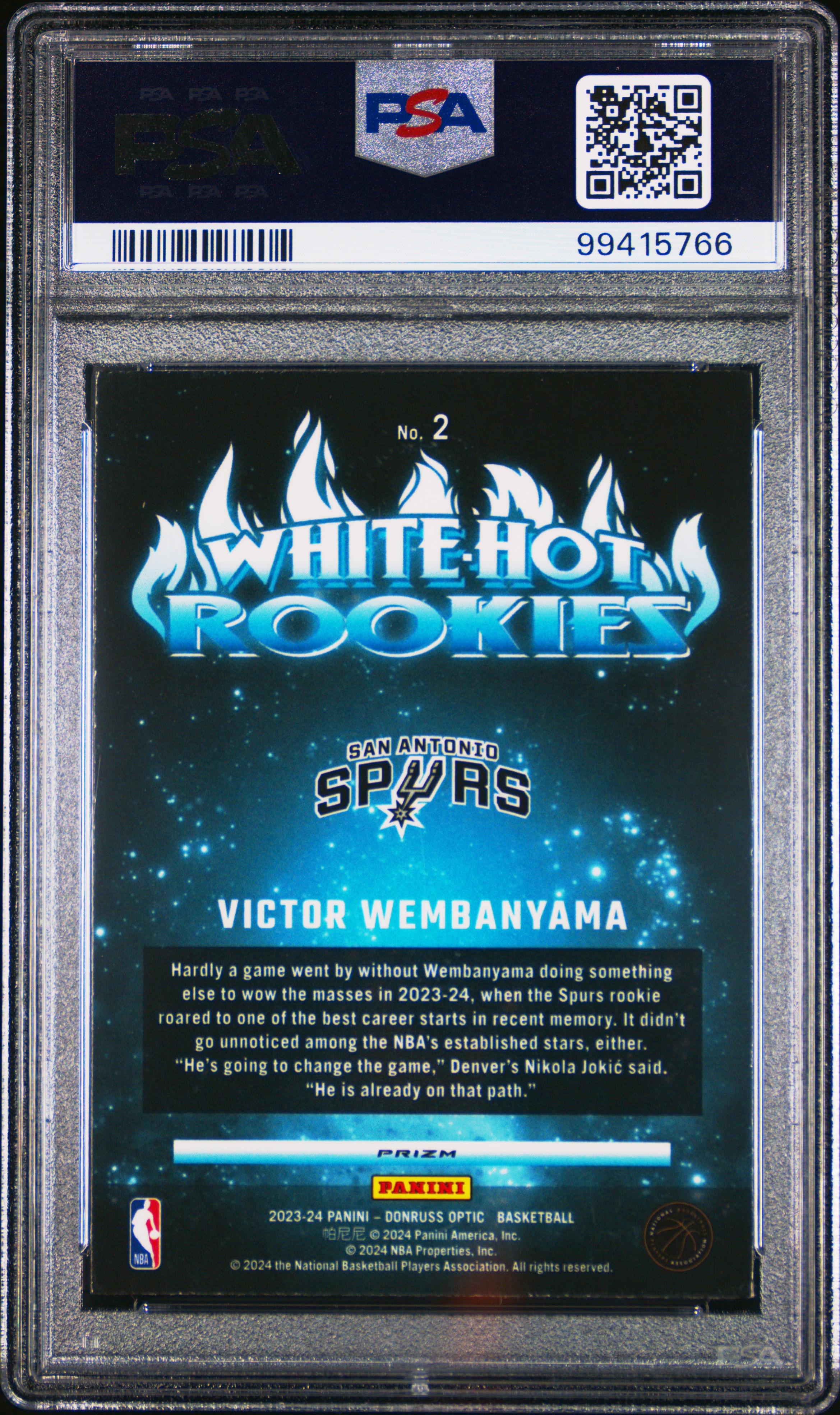 2023 Panini Donruss Optic White Hot Rookies Victor Wembanyama #2 (White Hot Rookies-Holo) Mint 9 back