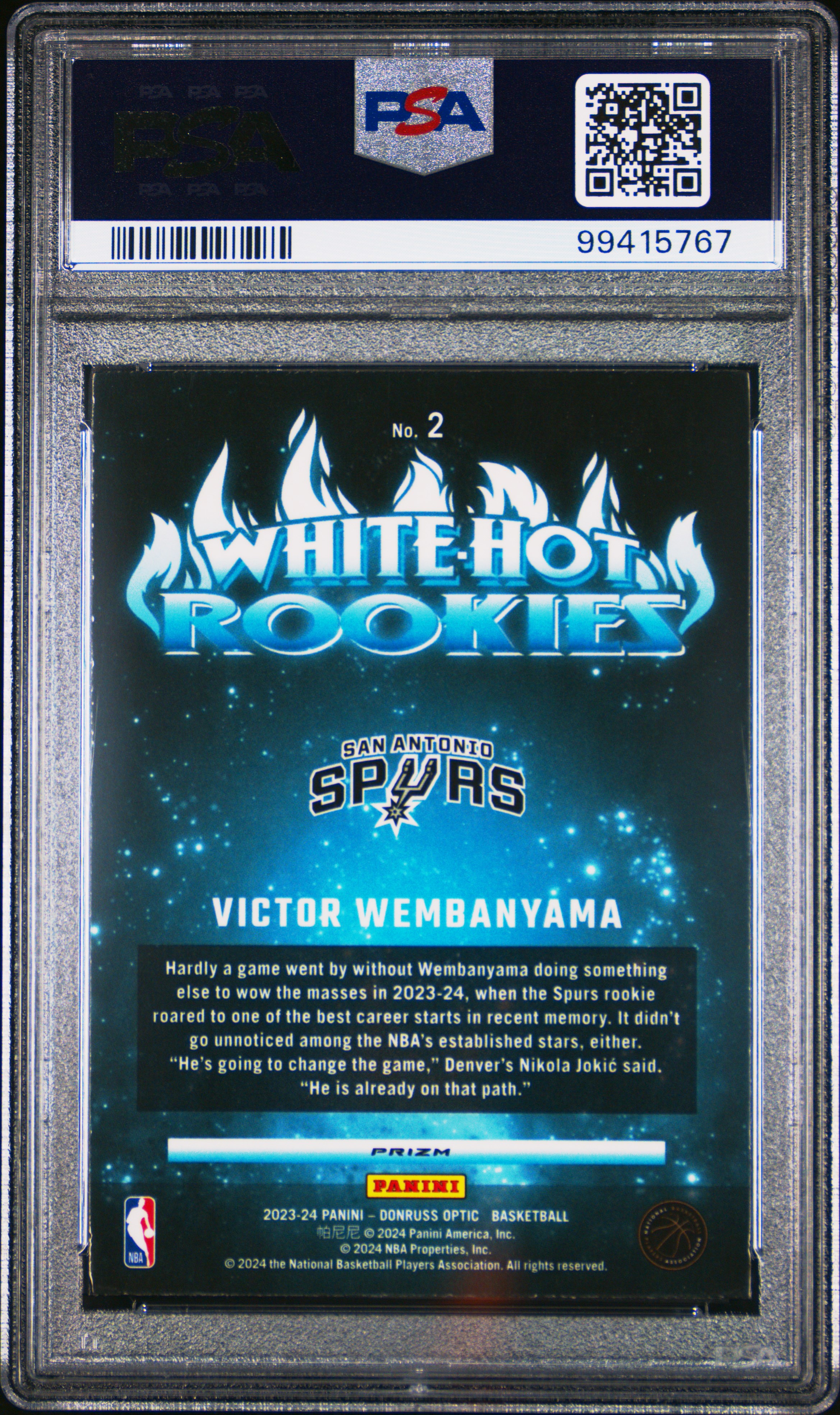 2023 Panini Donruss Optic White Hot Rookies Victor Wembanyama #2 (White Hot Rookies-Holo) Mint 9 back