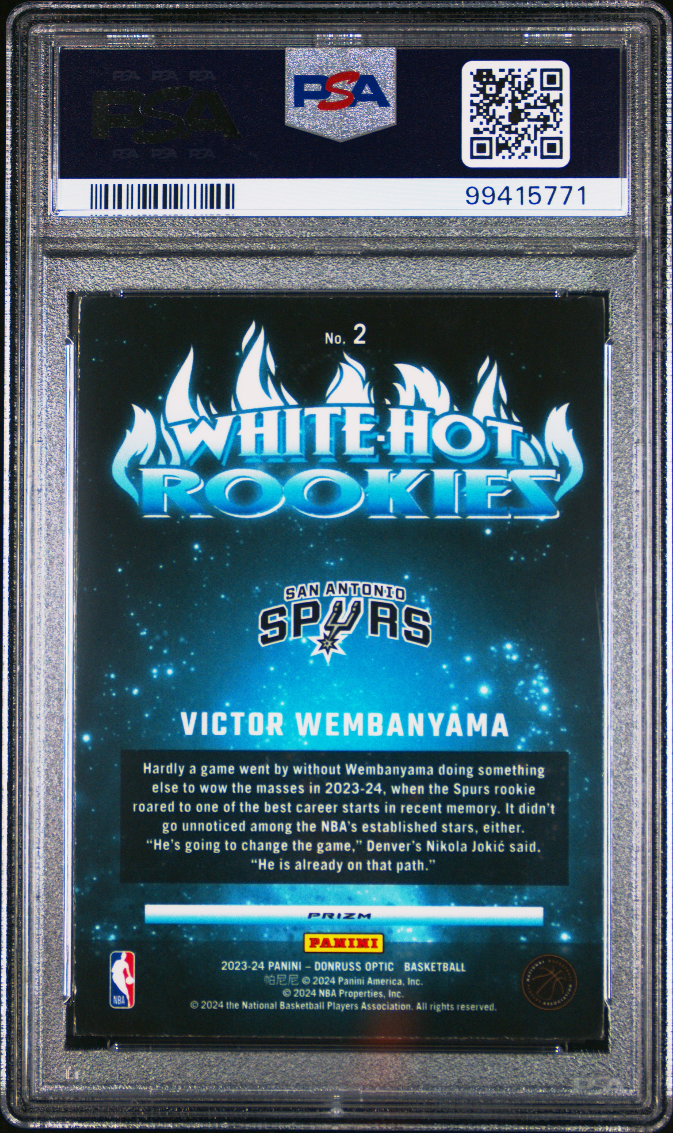 2023 Panini Donruss Optic White Hot Rookies Victor Wembanyama #2 (White Hot Rookies-Holo) Mint 9 back
