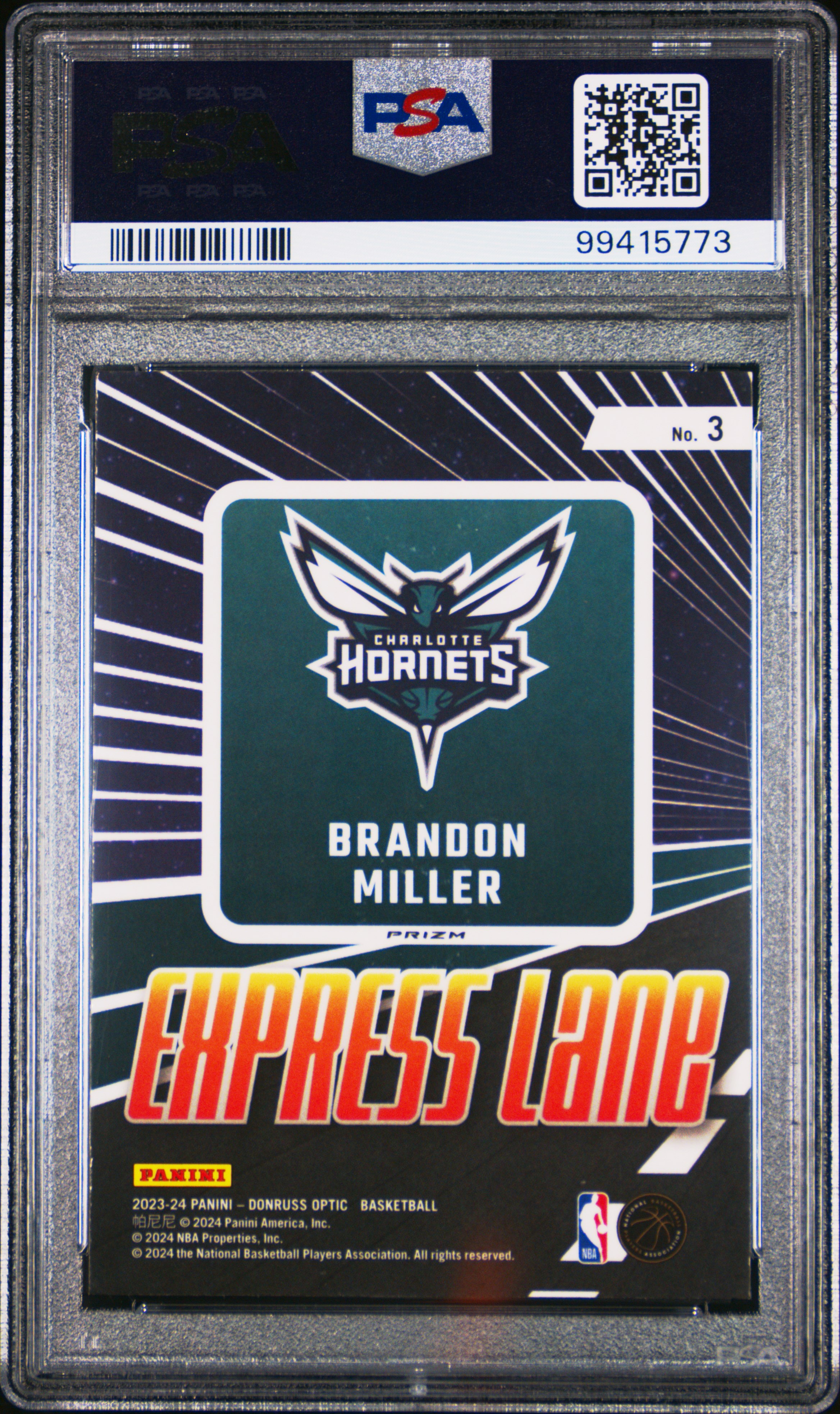 2023 Panini Donruss Optic Express Lane Brandon Miller #3 (Express Lane-Holo) Gem Mt 10 back