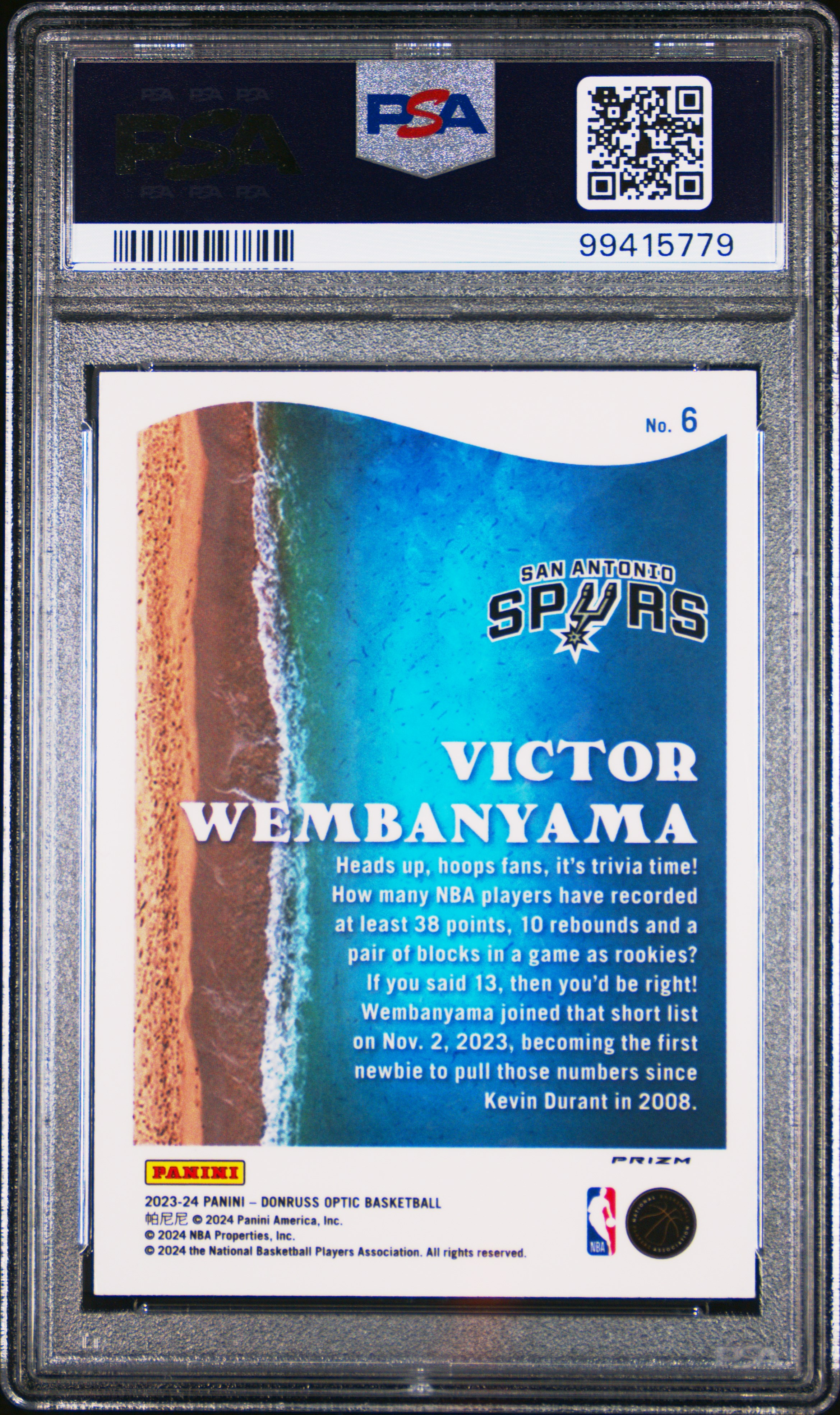 2023 Panini Donruss Optic Splash Victor Wembanyama #6 (Splash-Holo) Mint 9 back
