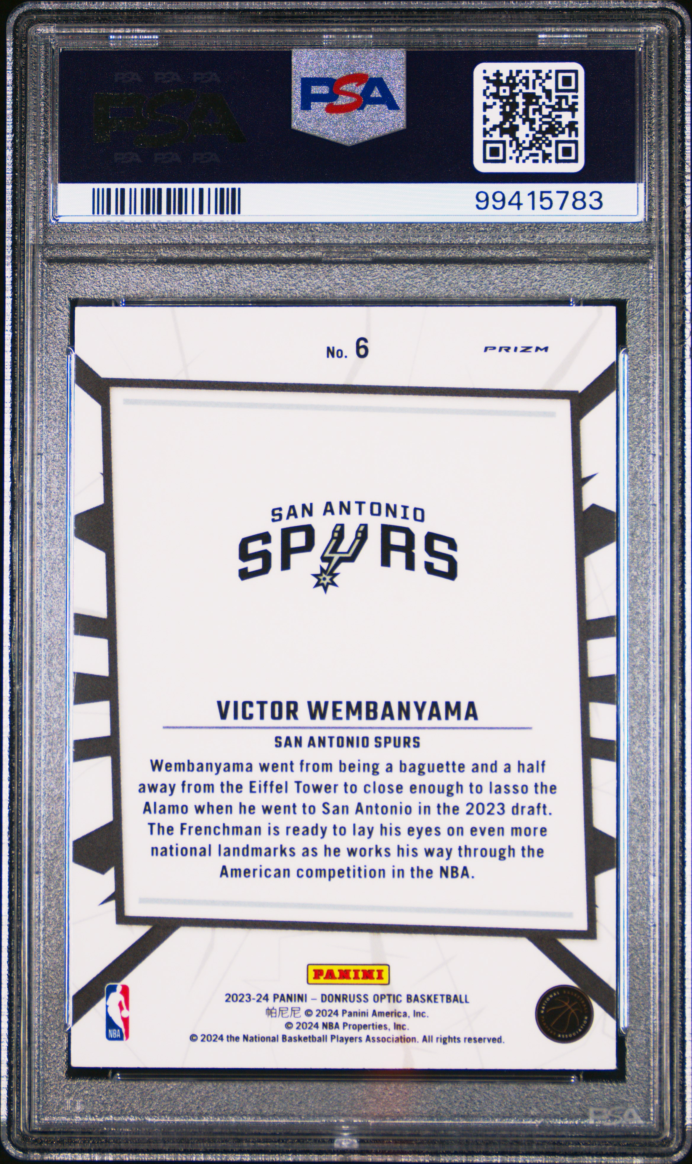 2023 Panini Donruss Optic My House Victor Wembanyama #6 (My House-Holo) Gem Mt 10 back