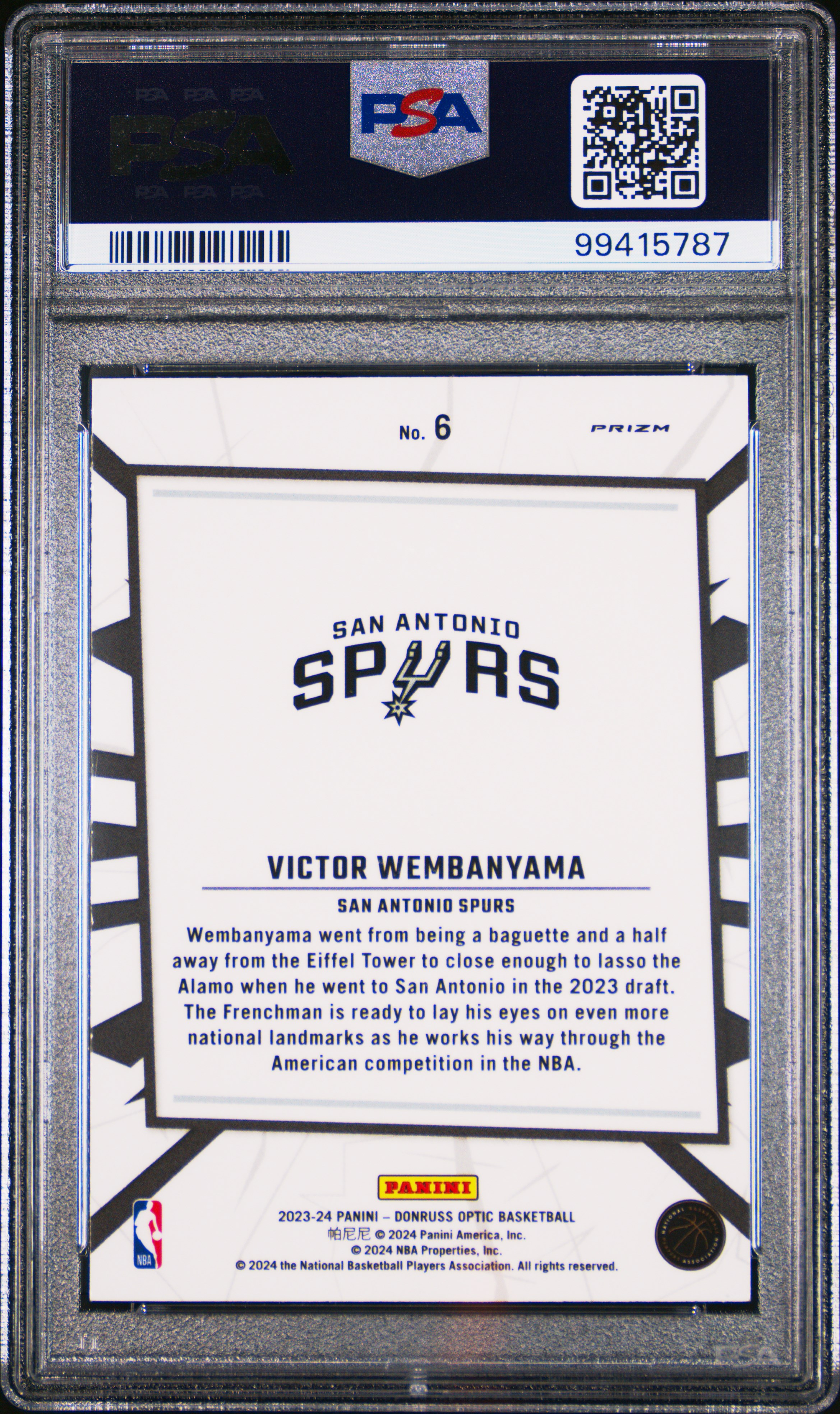 2023 Panini Donruss Optic My House Victor Wembanyama #6 (My House-Holo) Mint 9 back