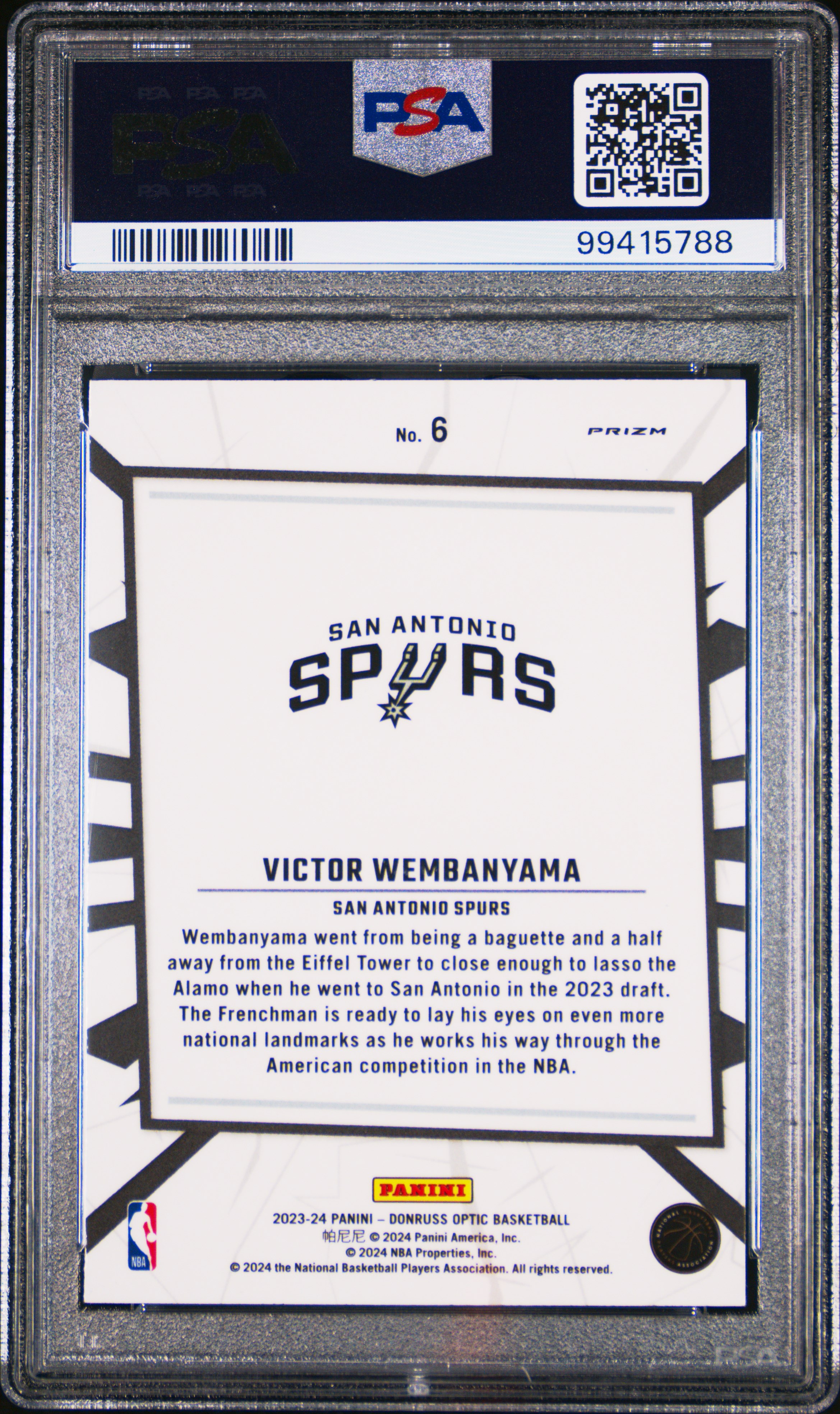 2023 Panini Donruss Optic My House Victor Wembanyama #6 (My House-Holo) Gem Mt 10 back