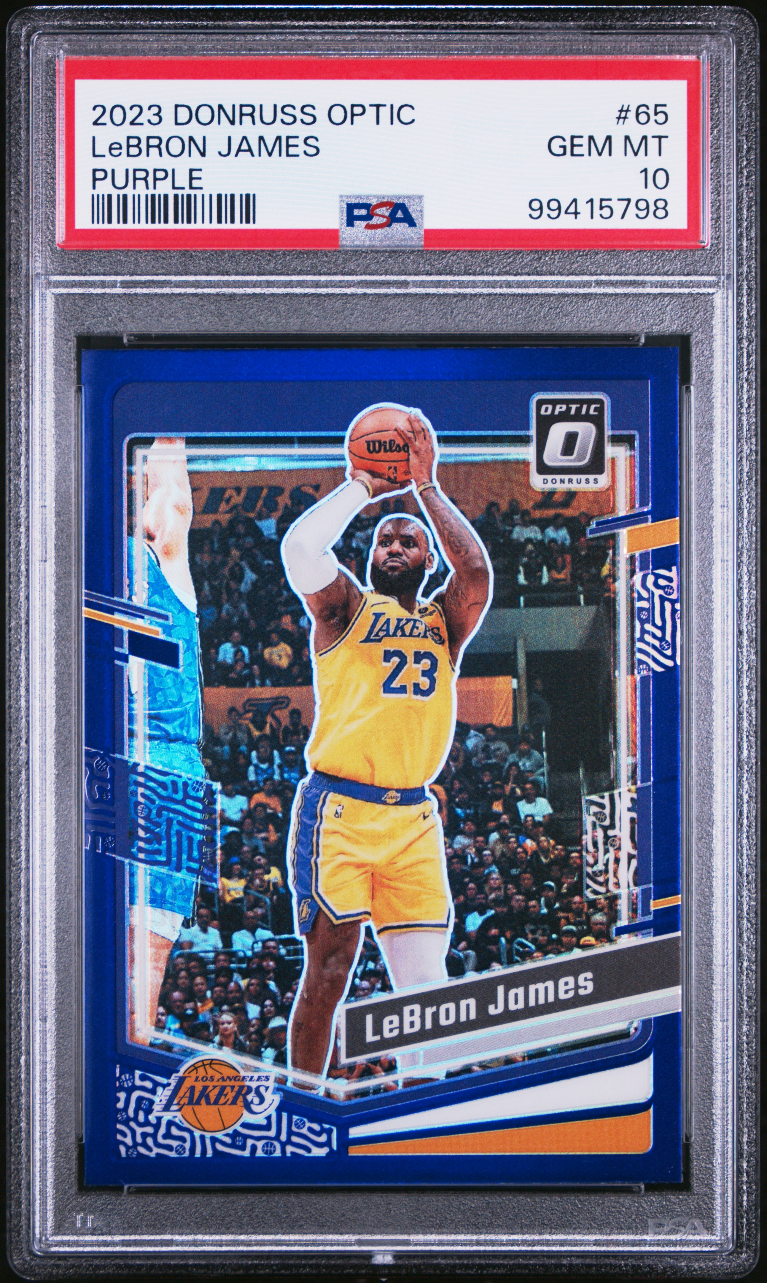 2023 Panini Donruss Optic Lebron James #65 (Purple) Gem Mt 10 front