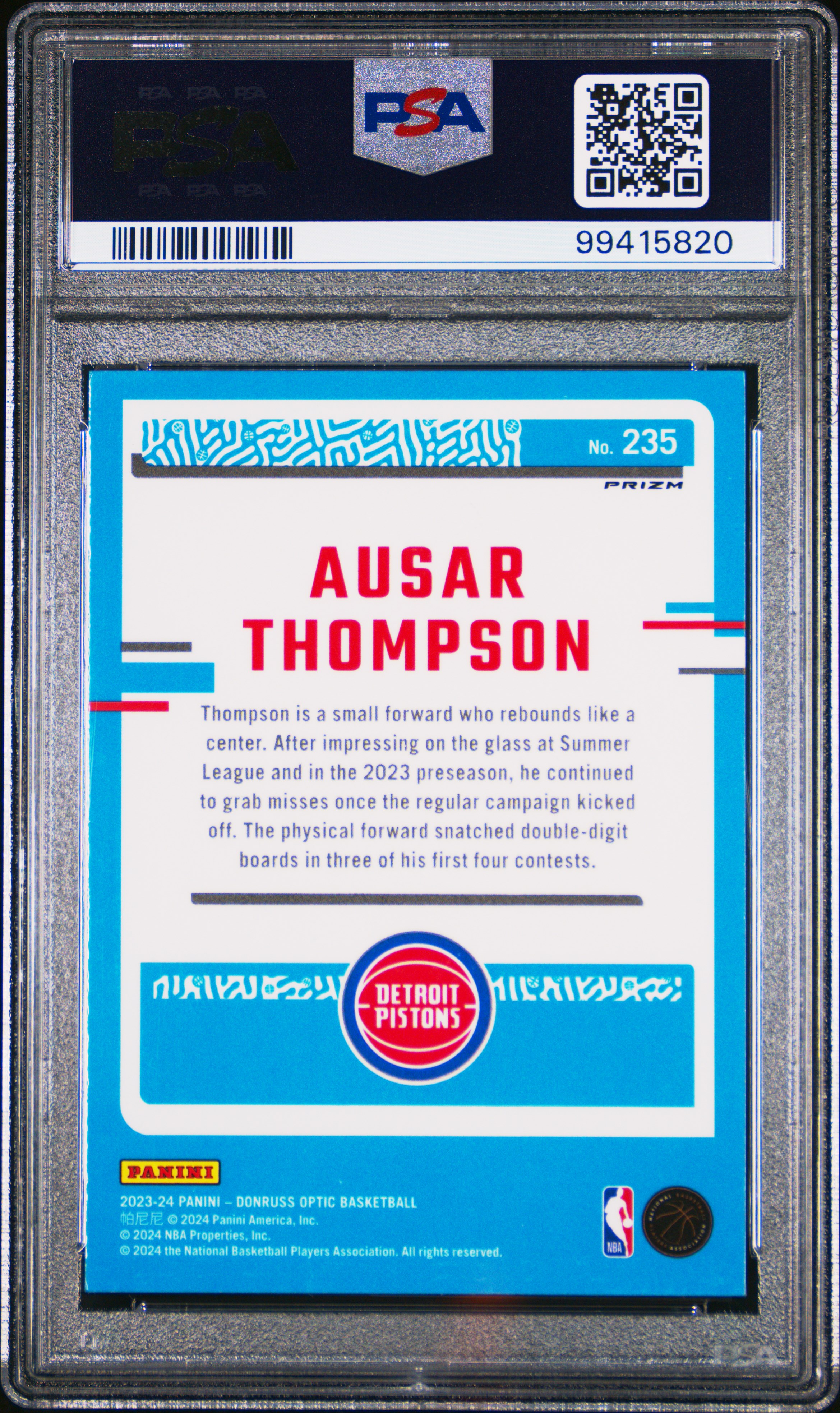 2023 Panini Donruss Optic Ausar Thompson #235 (Purple) Mint 9 back