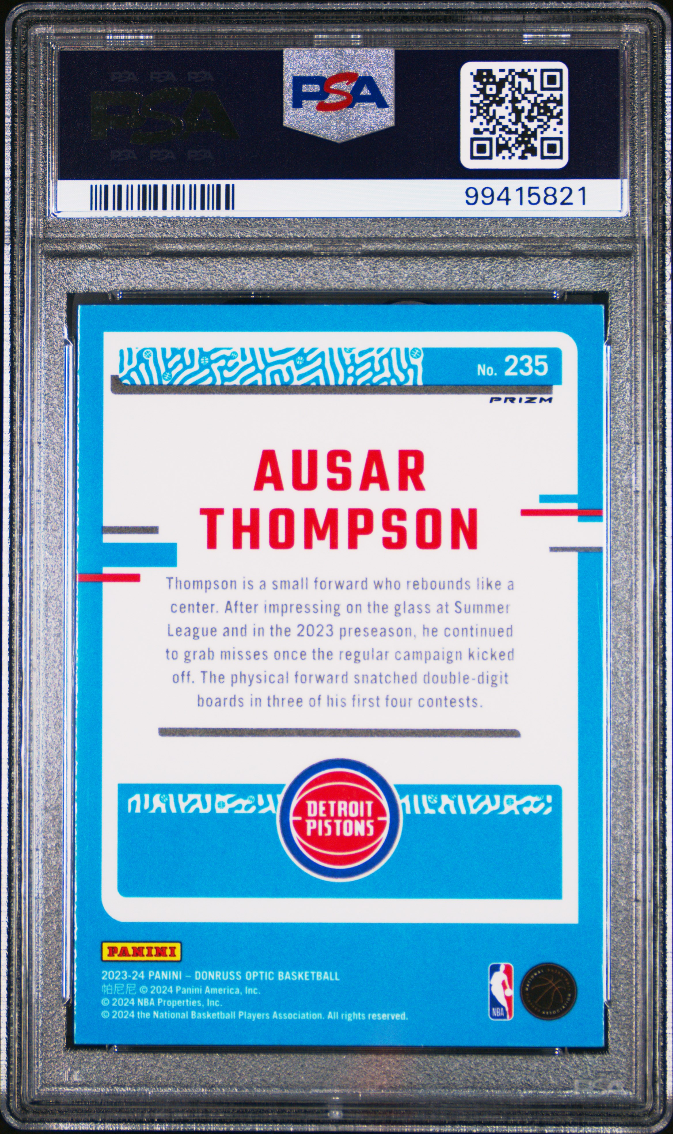 2023 Panini Donruss Optic Ausar Thompson #235 (Purple) Mint 9 back