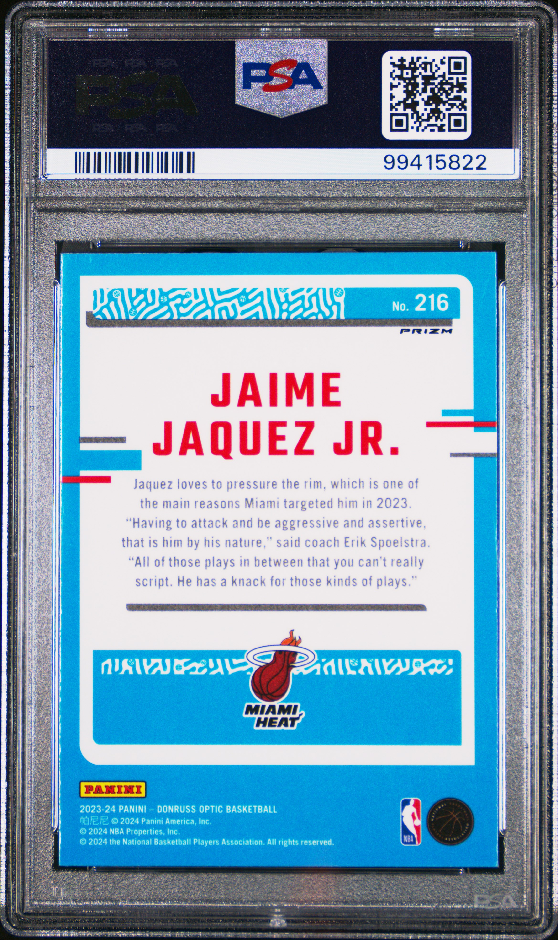 2023 Panini Donruss Optic Jaime Jaquez Jr. #216 (Purple) Mint 9 back