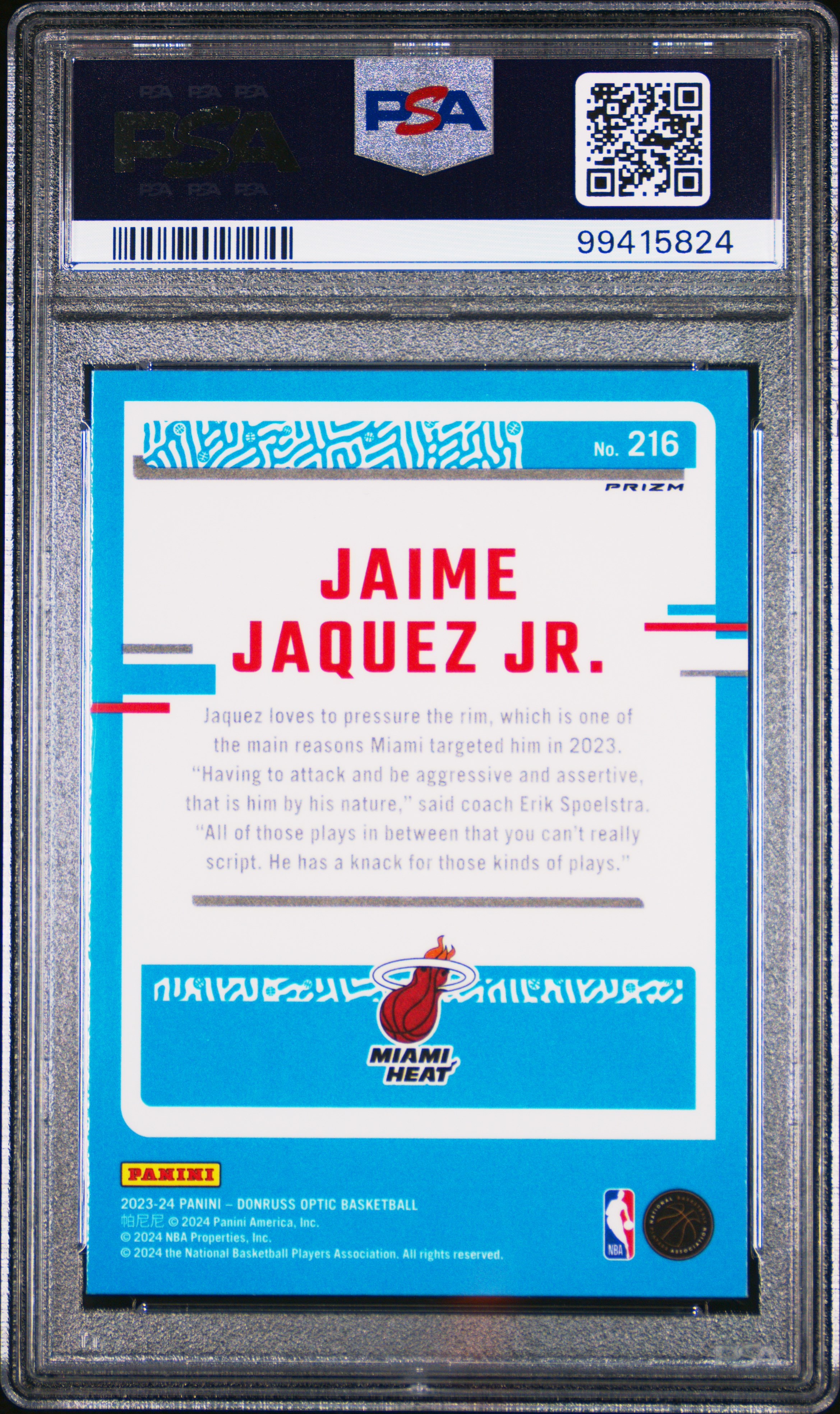 2023 Panini Donruss Optic Jaime Jaquez Jr. #216 (Purple) Mint 9 back