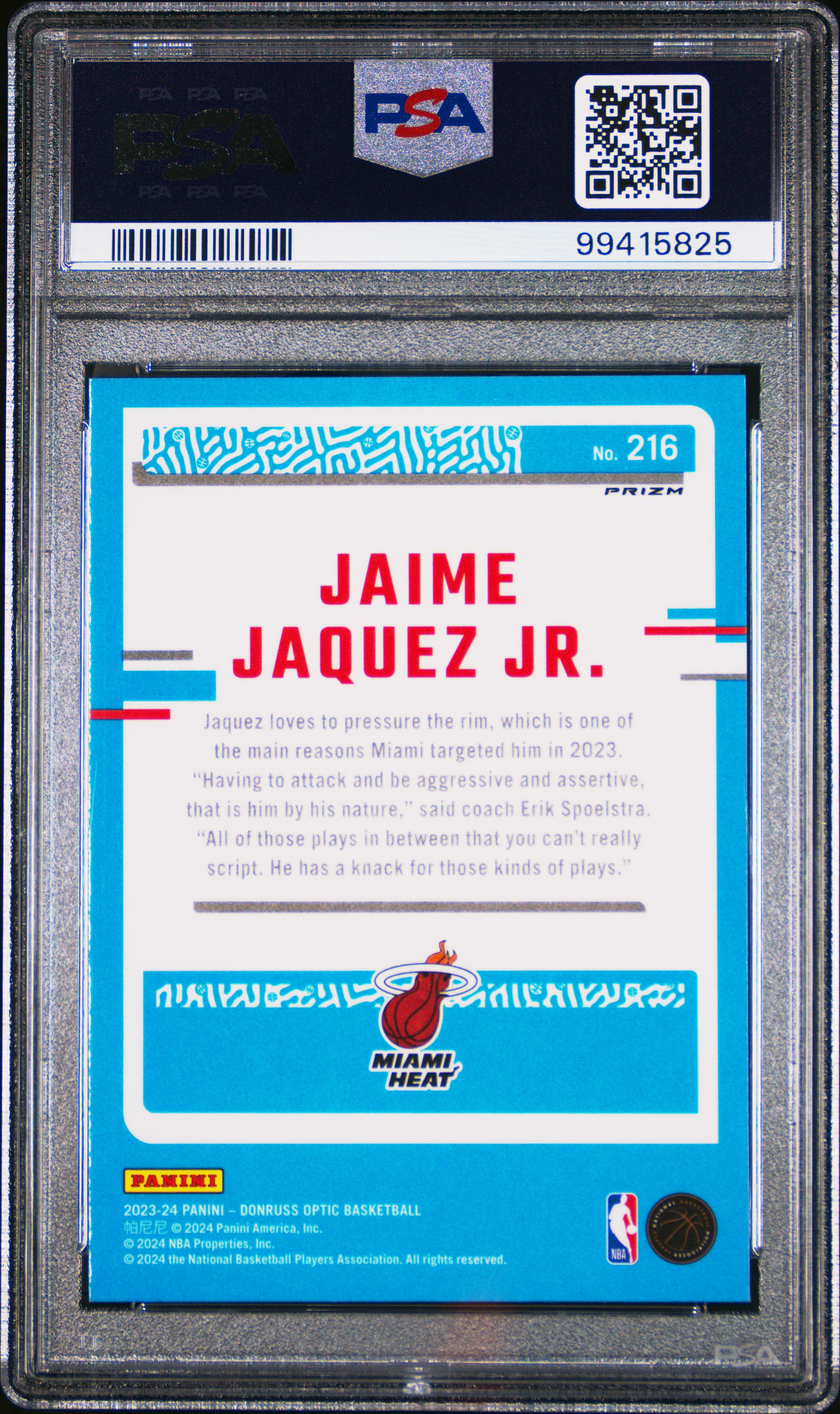 2023 Panini Donruss Optic Jaime Jaquez Jr. #216 (Purple) Mint 9 back