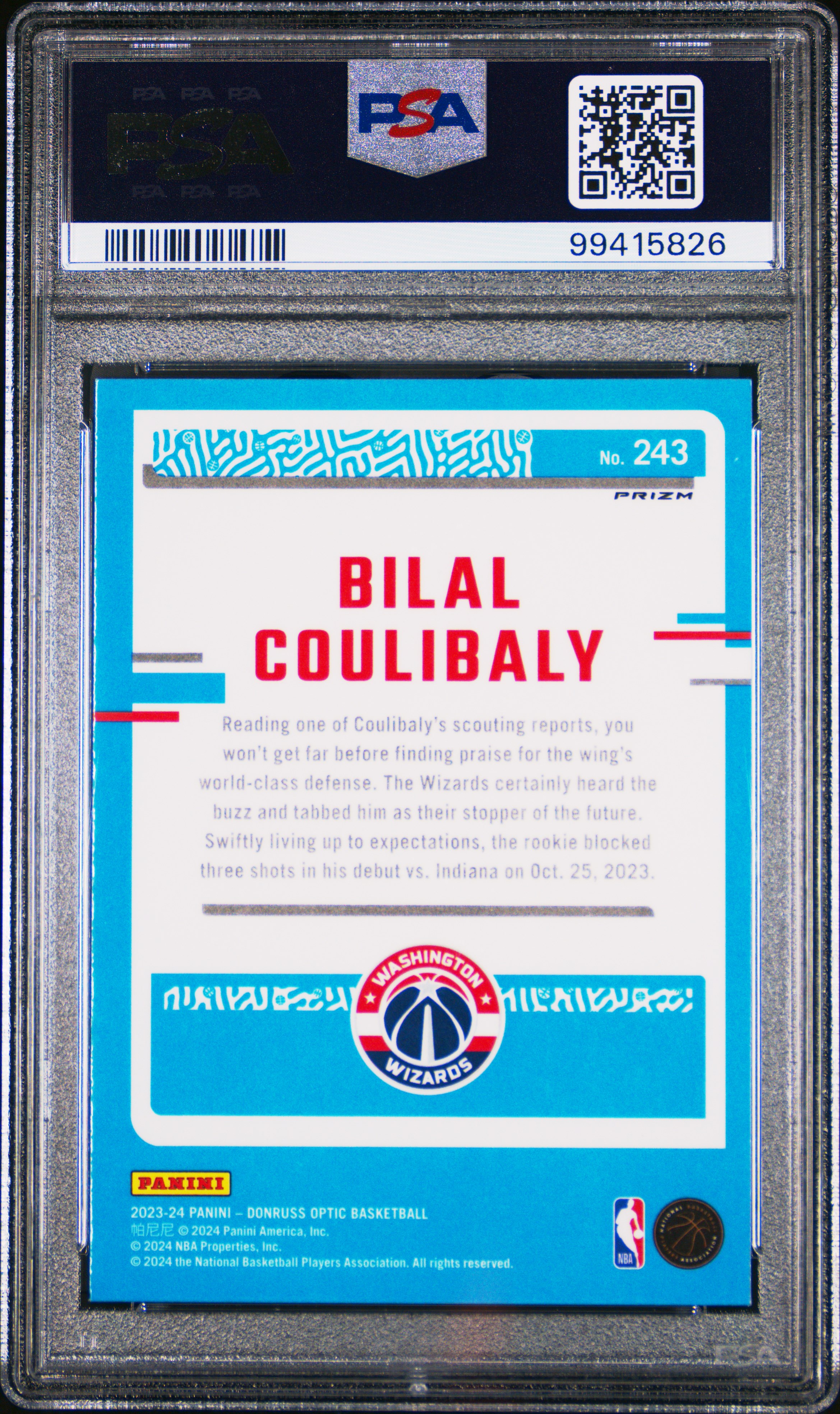 2023 Panini Donruss Optic Bilal Coulibaly #243 (Purple) Mint 9 back