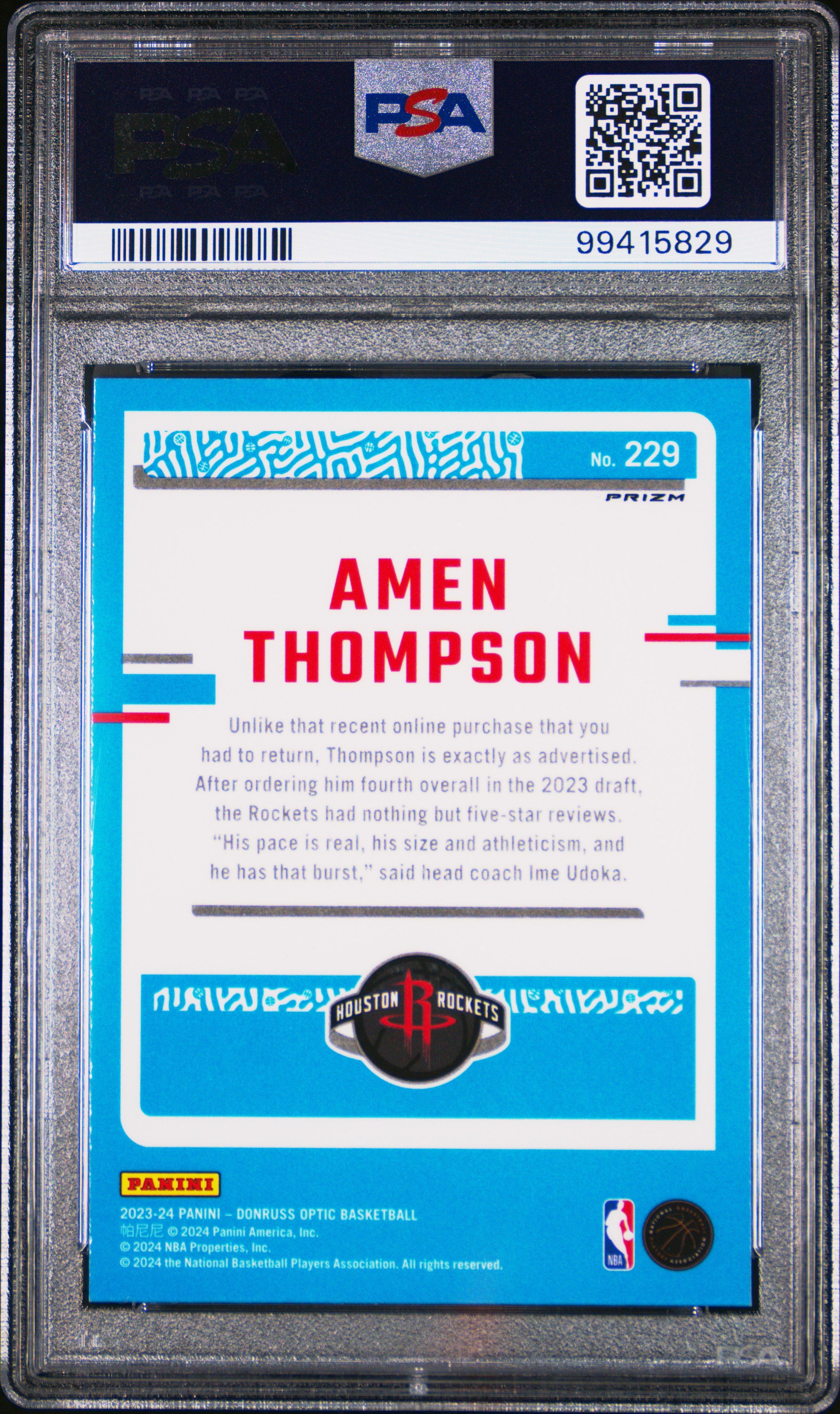 2023 Panini Donruss Optic Amen Thompson #229 (Purple) Mint 9 back