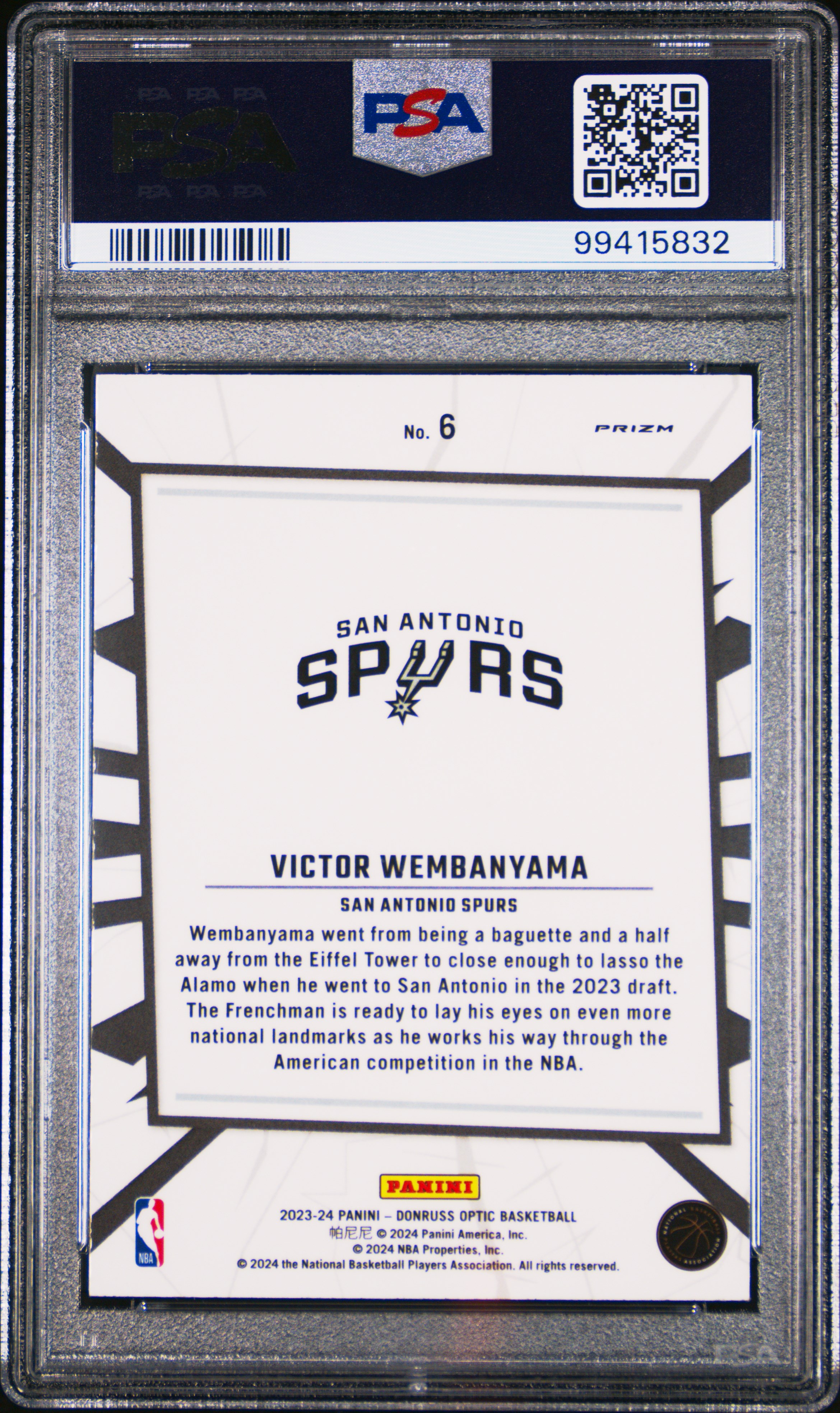 2023 Panini Donruss Optic My House Victor Wembanyama #6 (My House-Purple) Mint 9 back