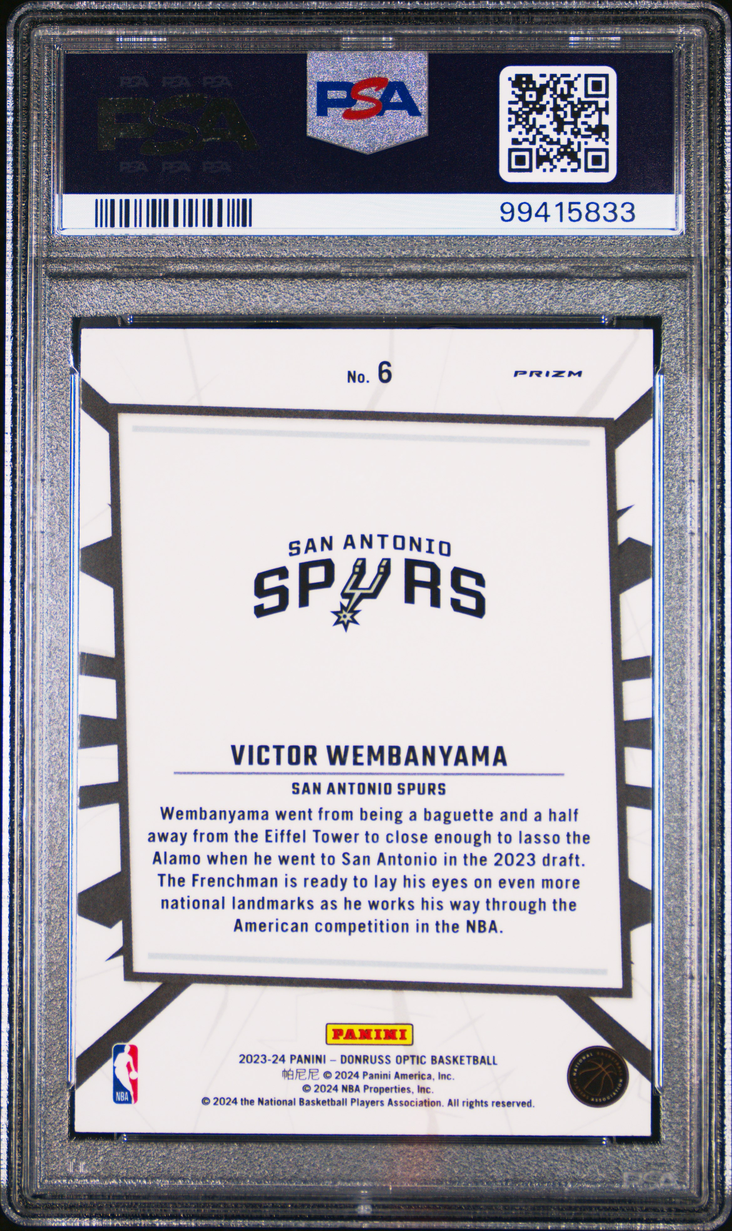 2023 Panini Donruss Optic My House Victor Wembanyama #6 (My House-Purple) Mint 9 back