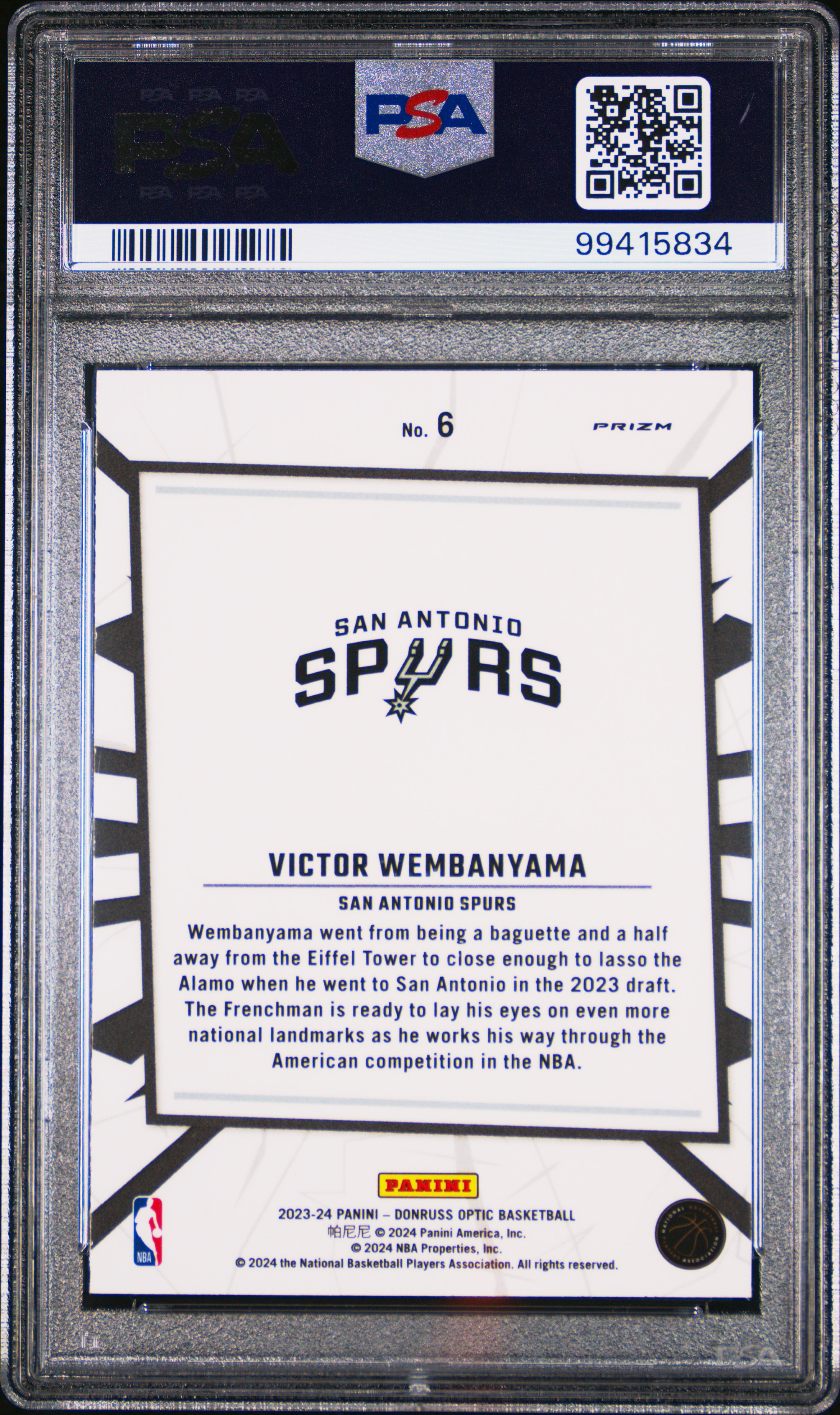 2023 Panini Donruss Optic My House Victor Wembanyama #6 (My House-Purple) Mint 9 back