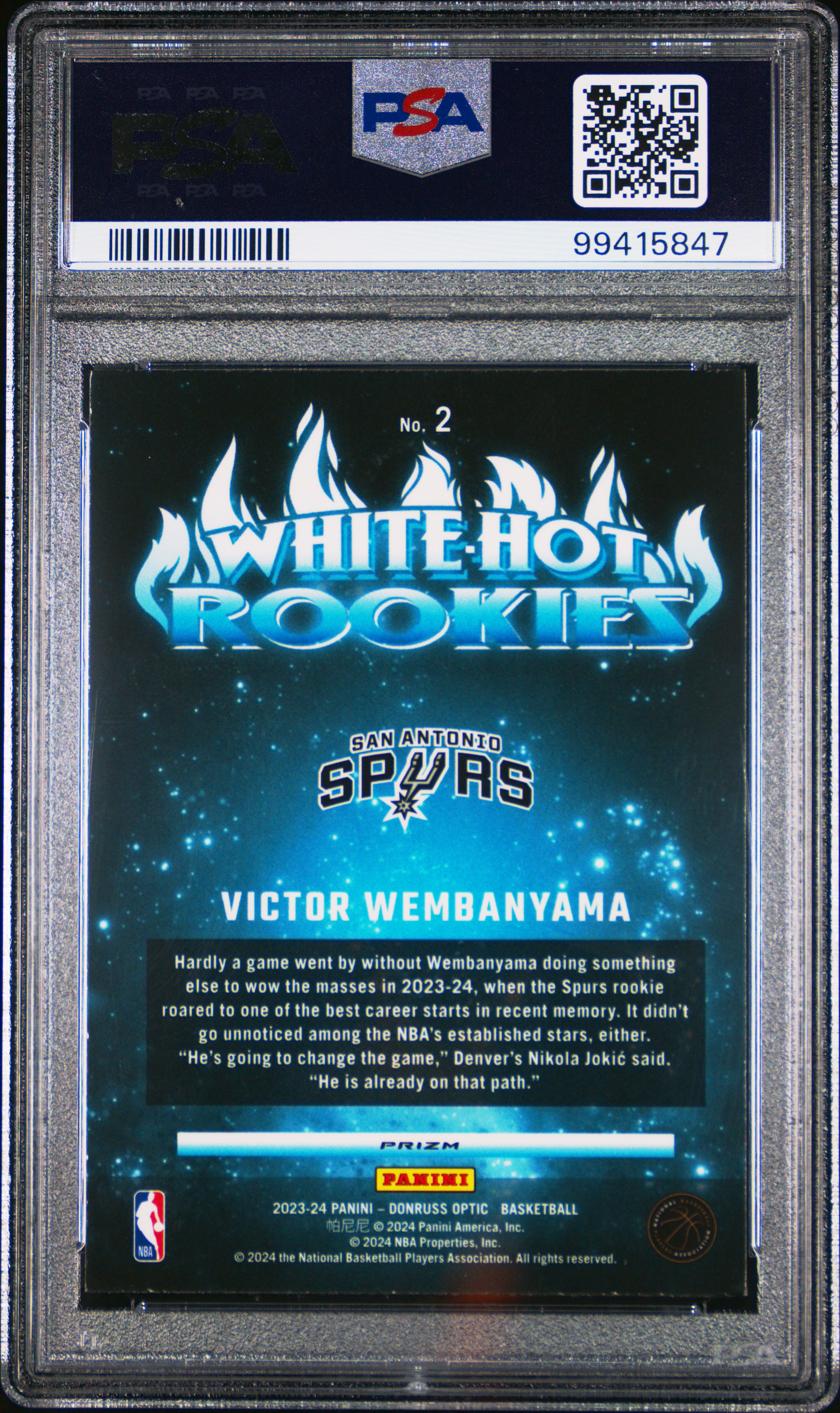 2023 Panini Donruss Optic White Hot Rookies Victor Wembanyama #2 (White Hot Rookies-Purple) Mint 9 back