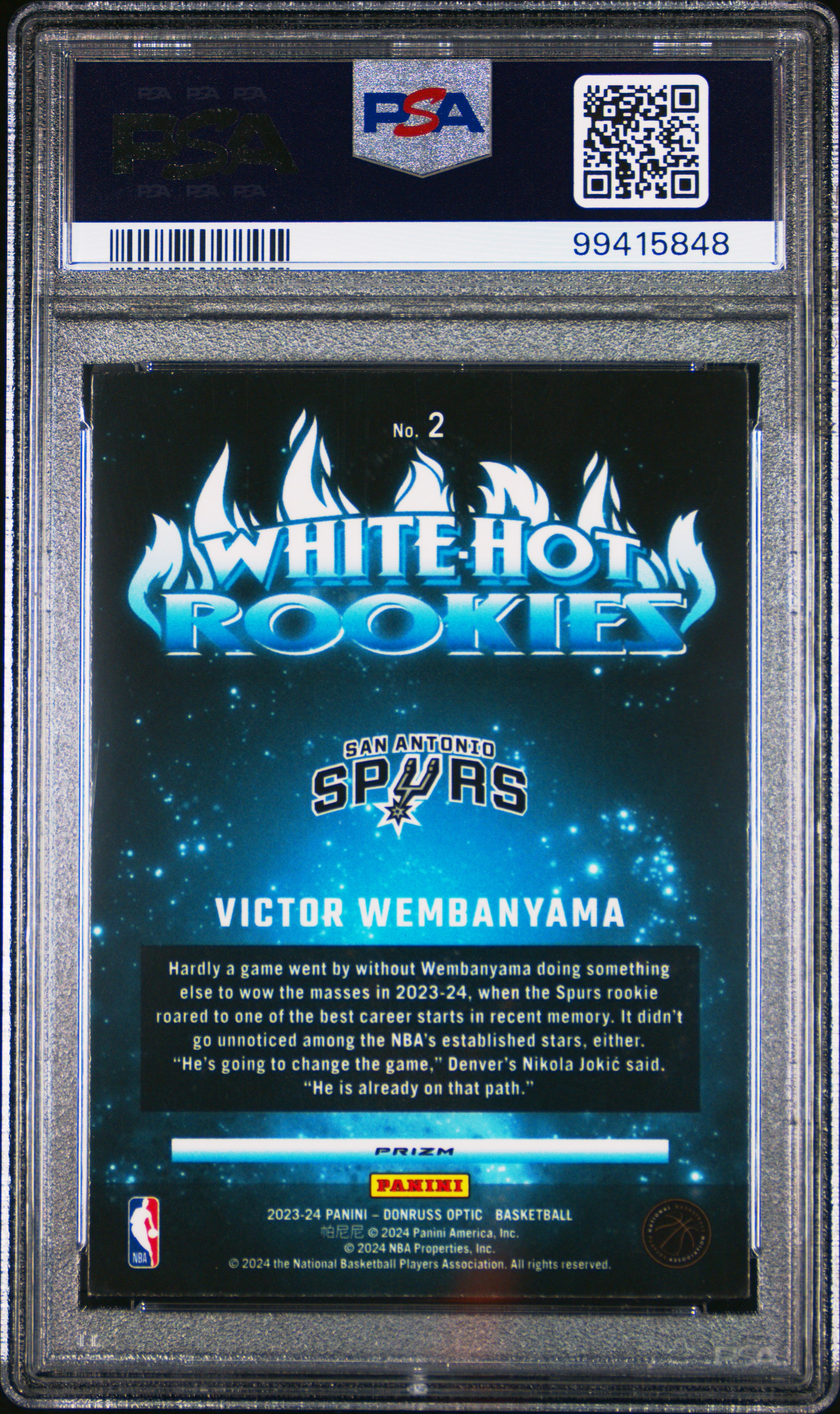 2023 Panini Donruss Optic White Hot Rookies Victor Wembanyama #2 (White Hot Rookies-Purple) Mint 9 back