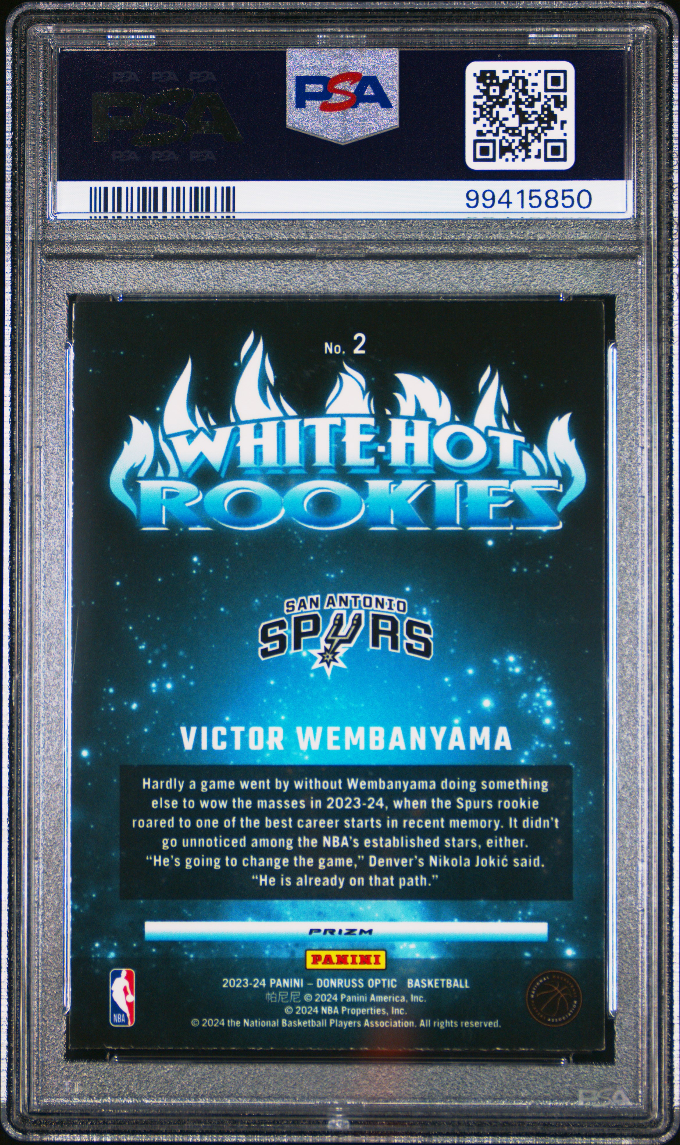 2023 Panini Donruss Optic White Hot Rookies Victor Wembanyama #2 (White Hot Rookies-Purple) Mint 9 back