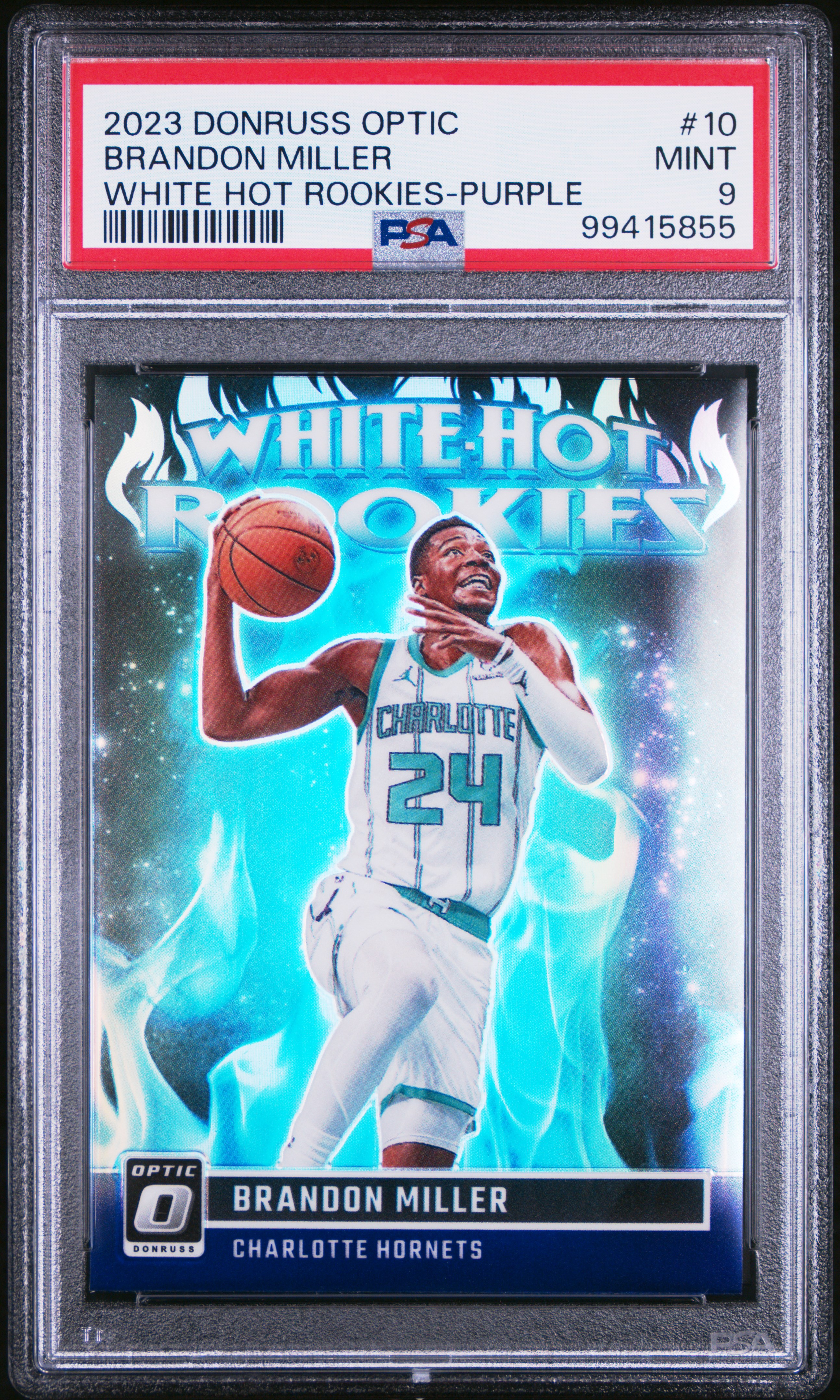 2023 Panini Donruss Optic White Hot Rookies Brandon Miller #10 (White Hot Rookies-Purple) Mint 9 front