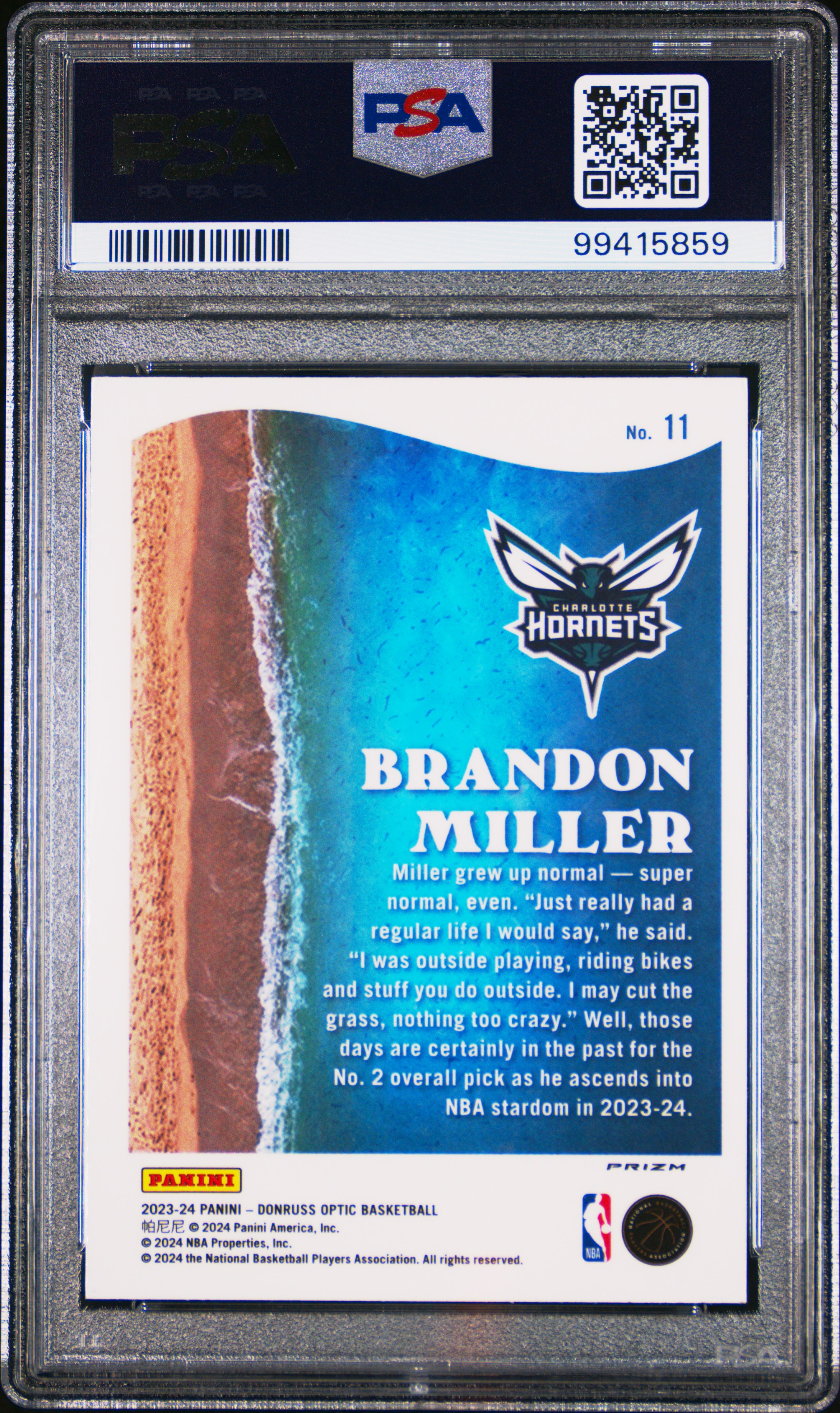 2023 Panini Donruss Optic Splash Brandon Miller #11 (Splash-Purple) Mint 9 back