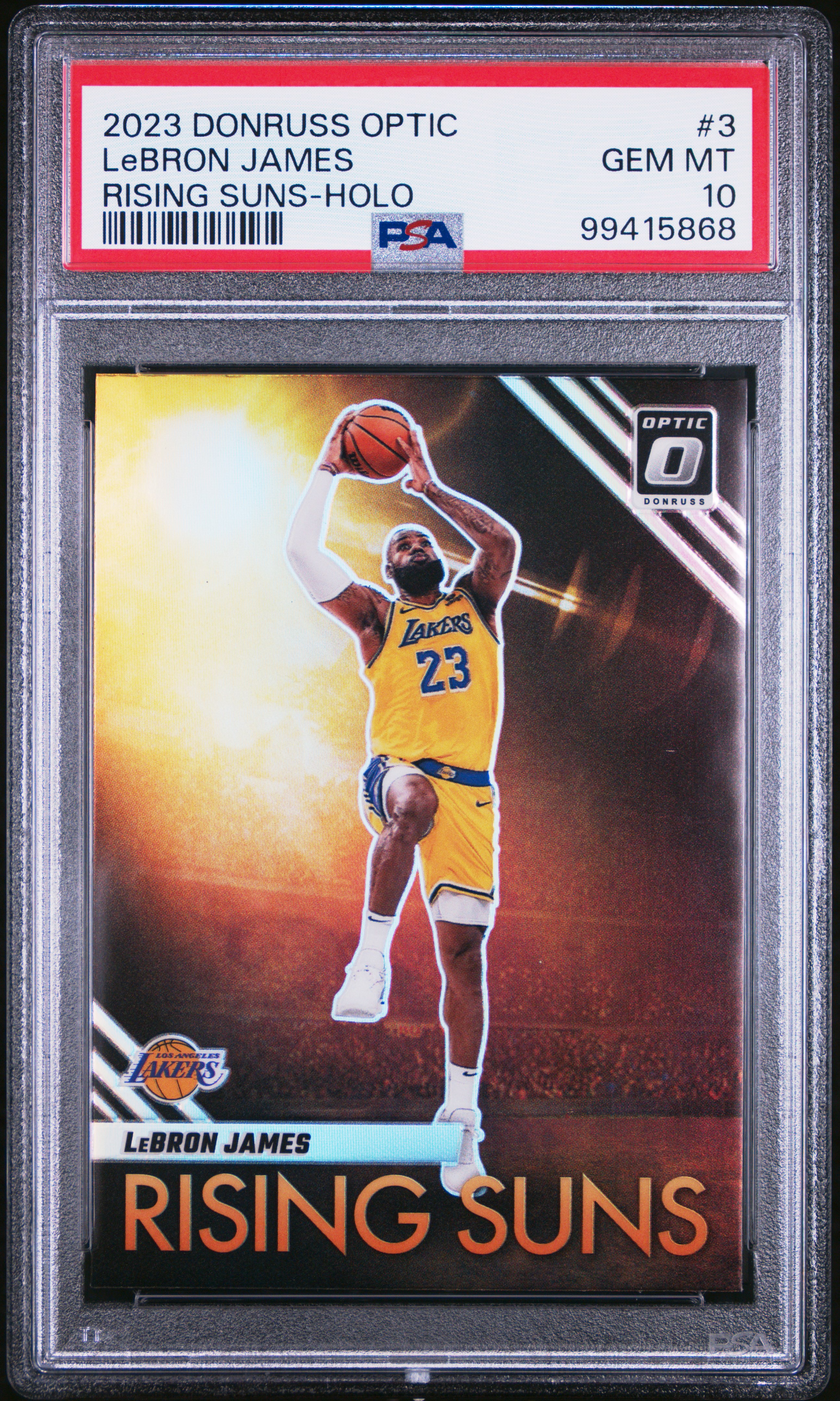 2023 Panini Donruss Optic Rising Suns Lebron James #3 (Rising Suns-Holo) Gem Mt 10 front