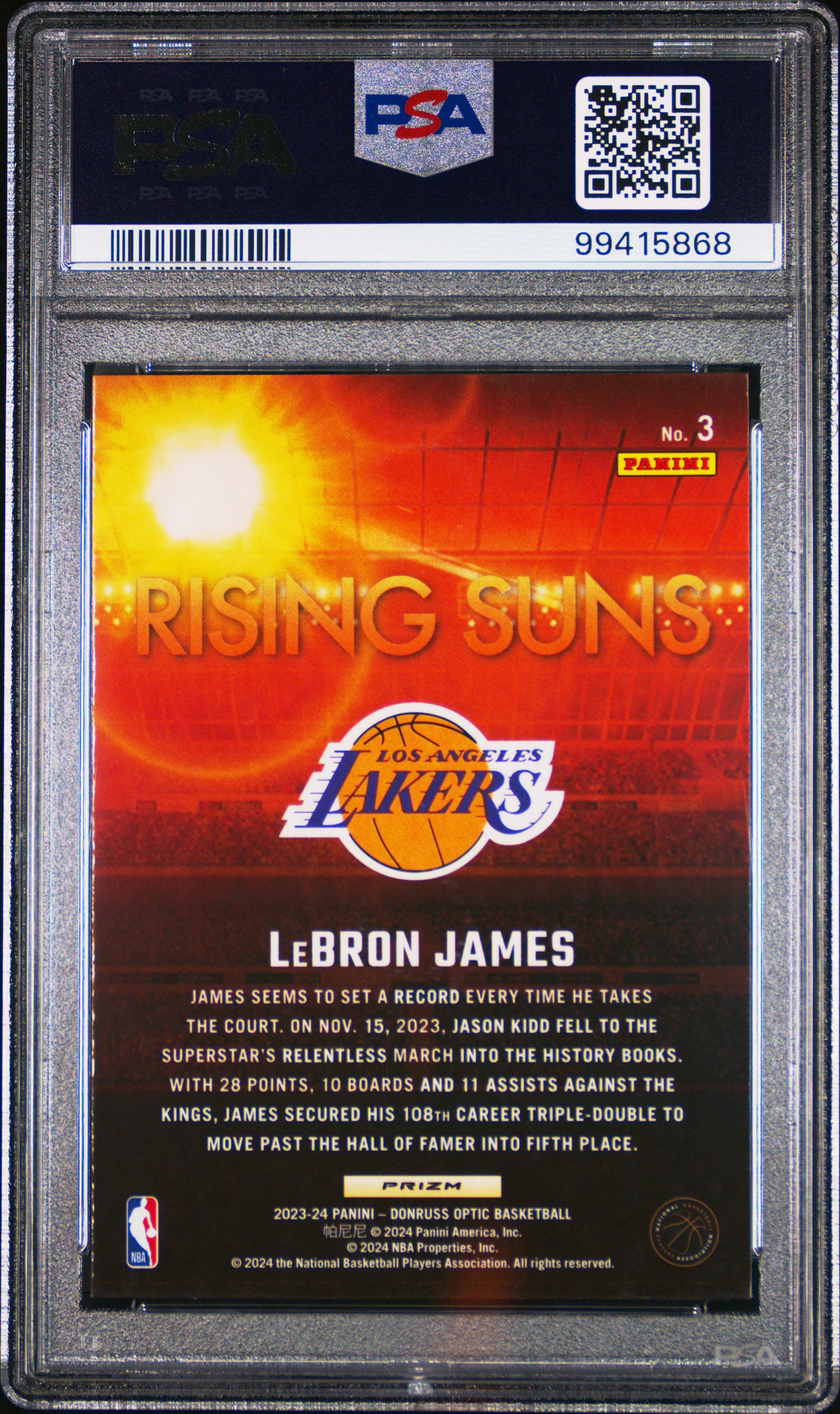 2023 Panini Donruss Optic Rising Suns Lebron James #3 (Rising Suns-Holo) Gem Mt 10 back