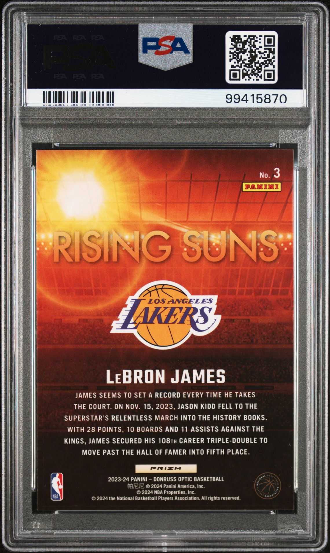 2023 Panini Donruss Optic Rising Suns Lebron James #3 (Rising Suns-Holo) Mint 9 back