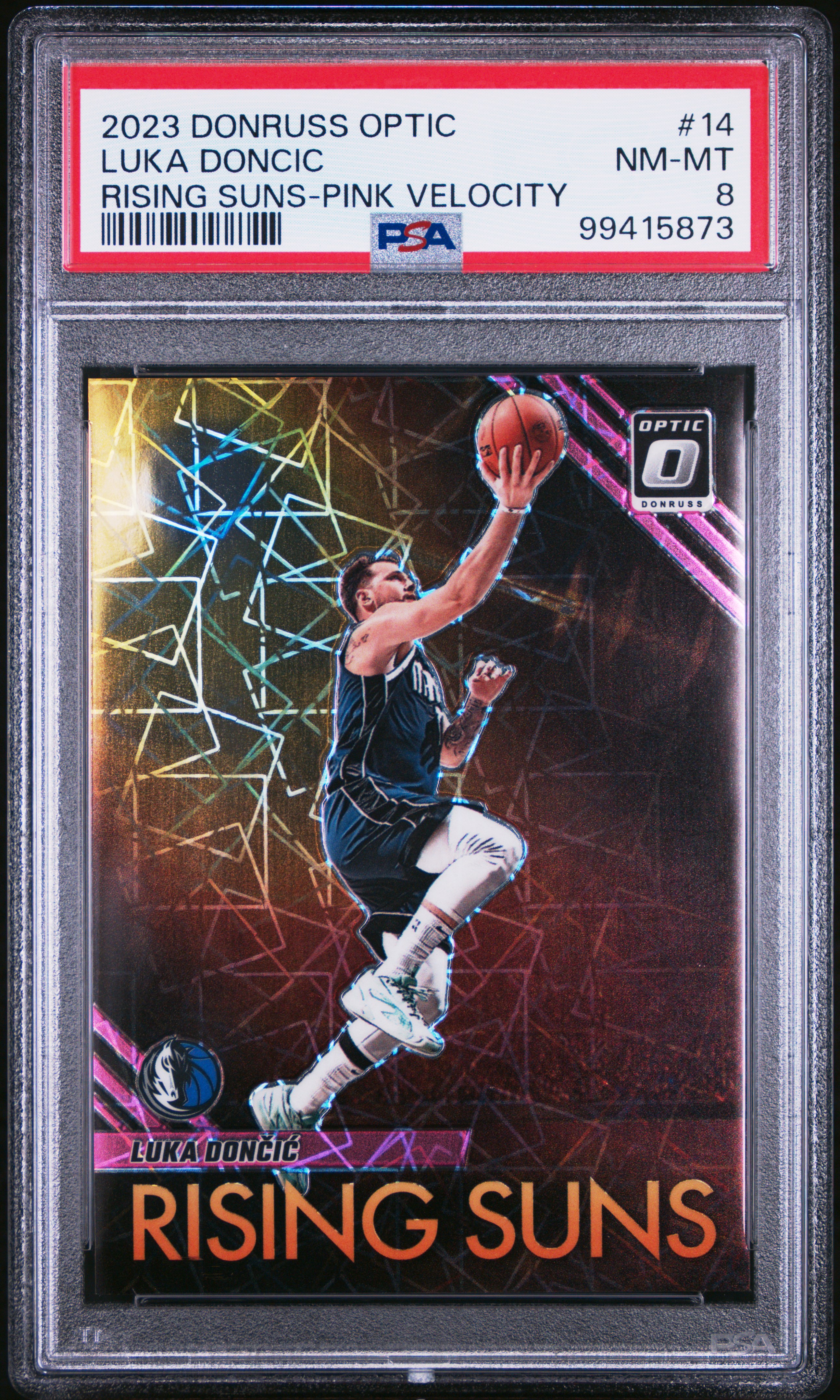 2023 Panini Donruss Optic Rising Suns Luka Doncic #14 (Rising Suns-Pink Velocity) Nm-Mt 8 front
