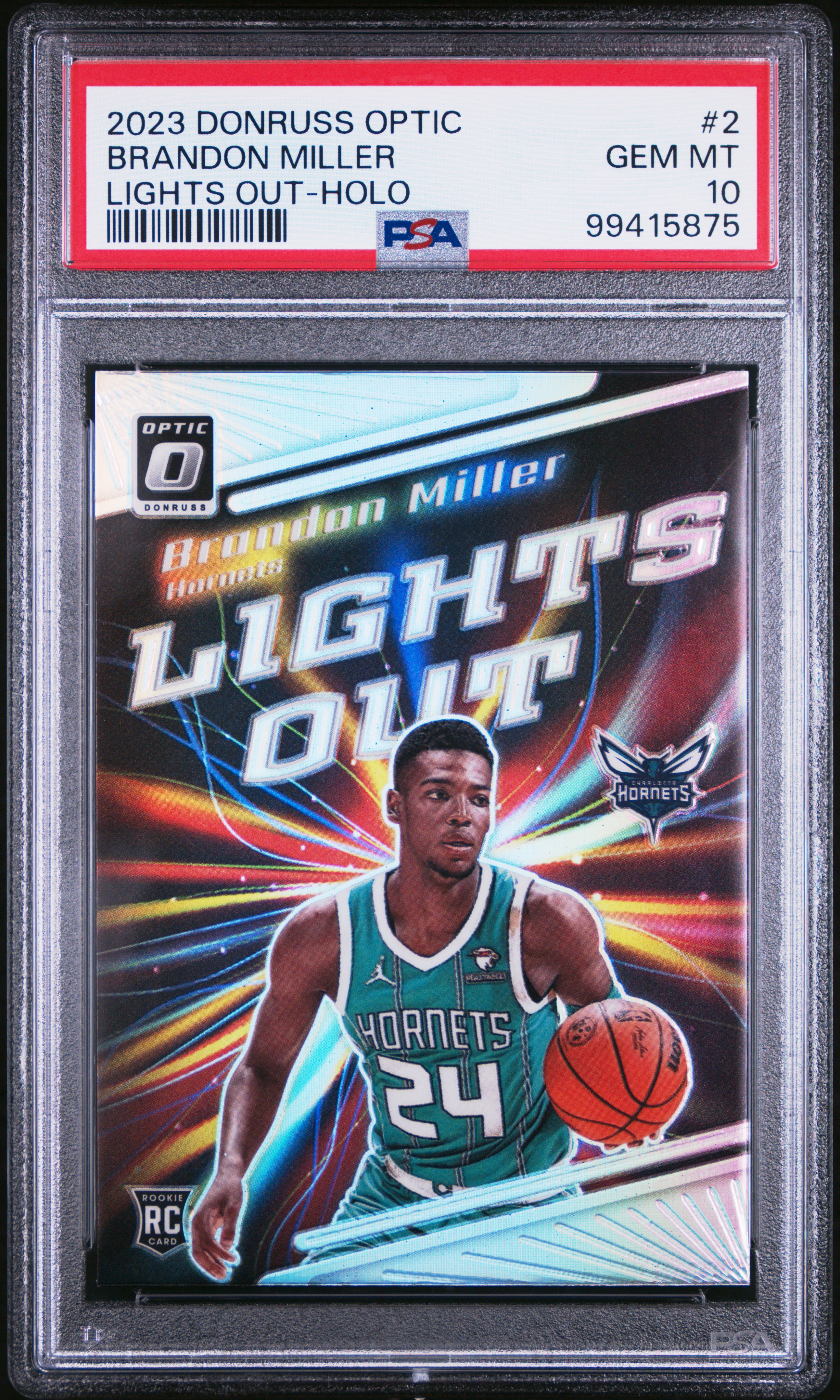 2023 Panini Donruss Optic Lights Out Brandon Miller #2 (Lights Out-Holo) Gem Mt 10 front