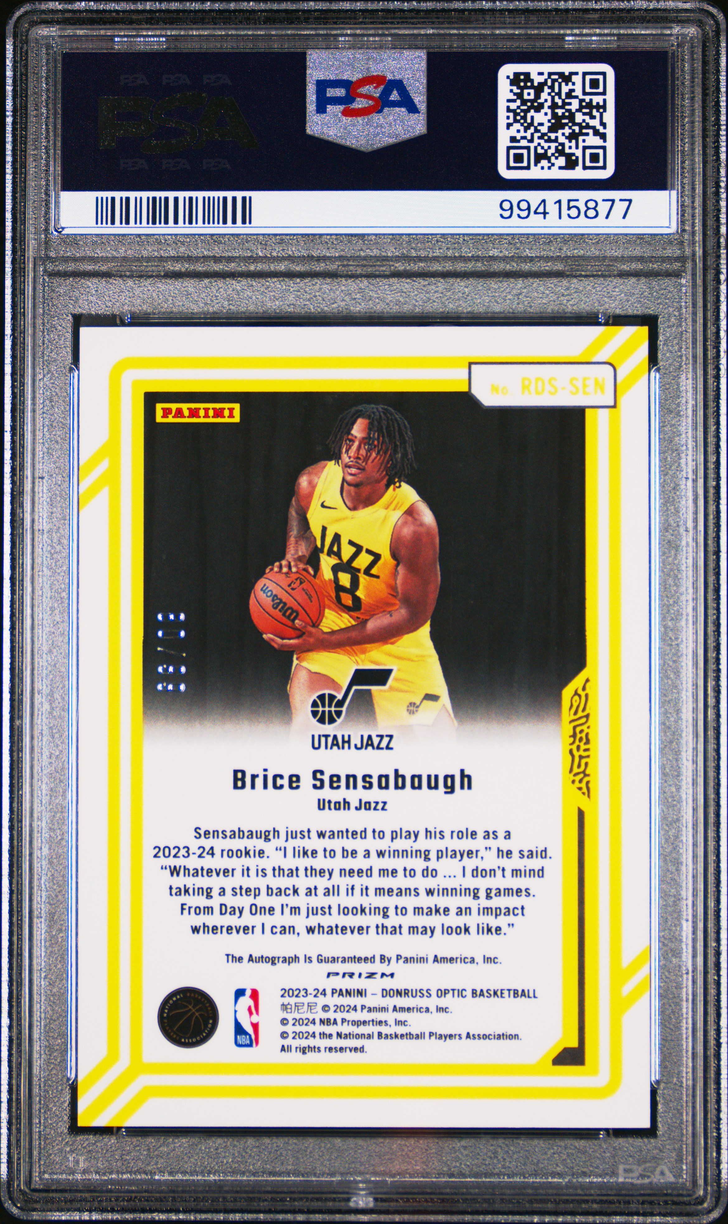 2023 Panini Donruss Optic Rookie Dominators Signatures Brice Sensabaugh #Rdssen (Rookie Dominators Sig) Mint 9 back