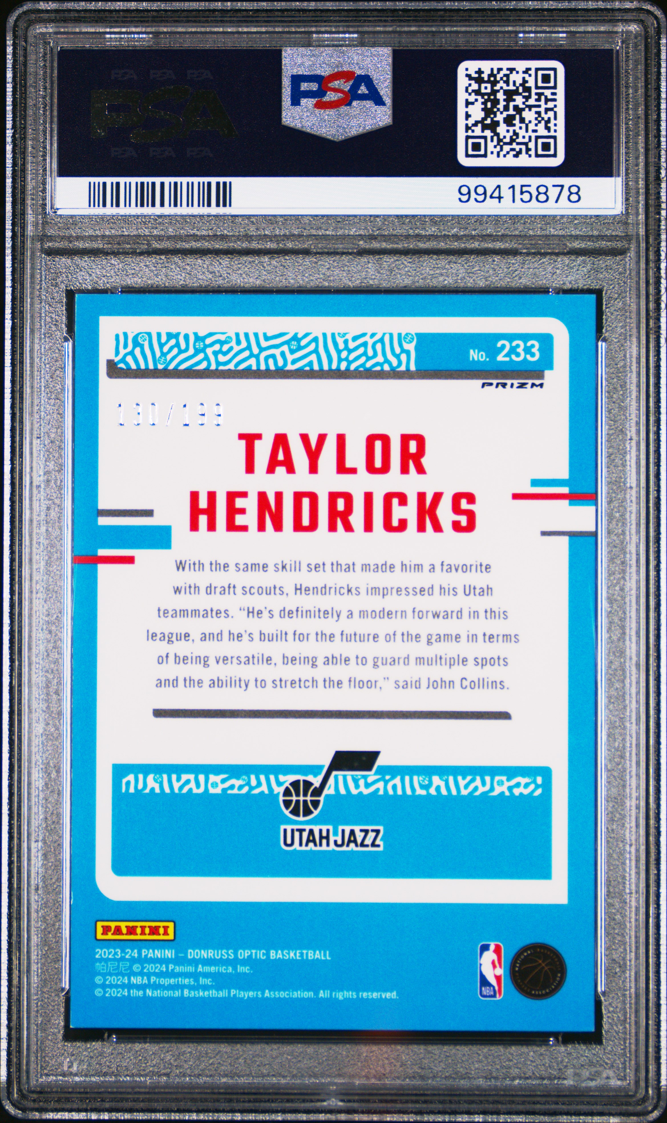 2023 Panini Donruss Optic Taylor Hendricks #233 (Orange) Mint 9 back