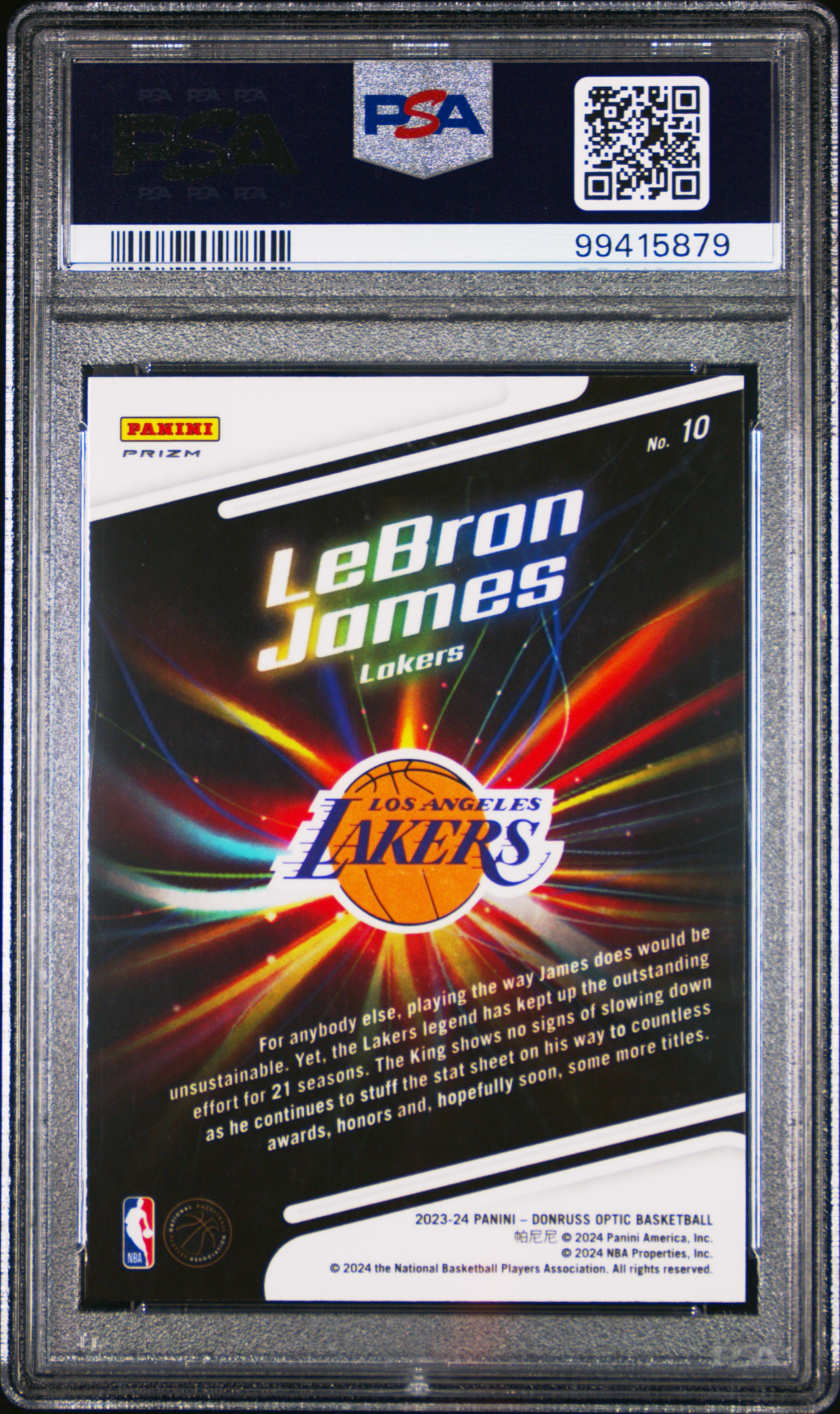 2023 Panini Donruss Optic Lights Out Lebron James #10 (Lights Out-Holo) Gem Mt 10 back