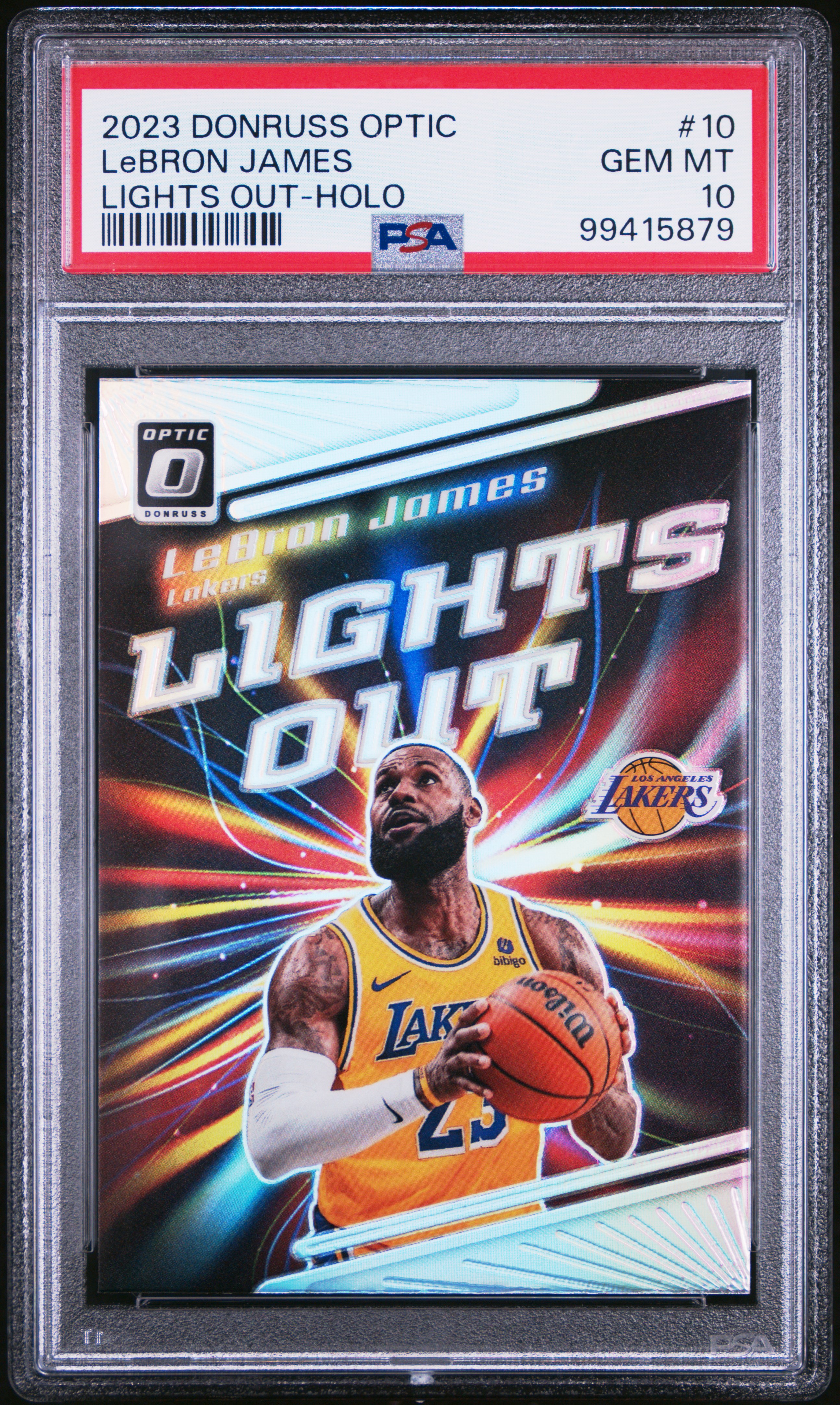 2023 Panini Donruss Optic Lights Out Lebron James #10 (Lights Out-Holo) Gem Mt 10 front