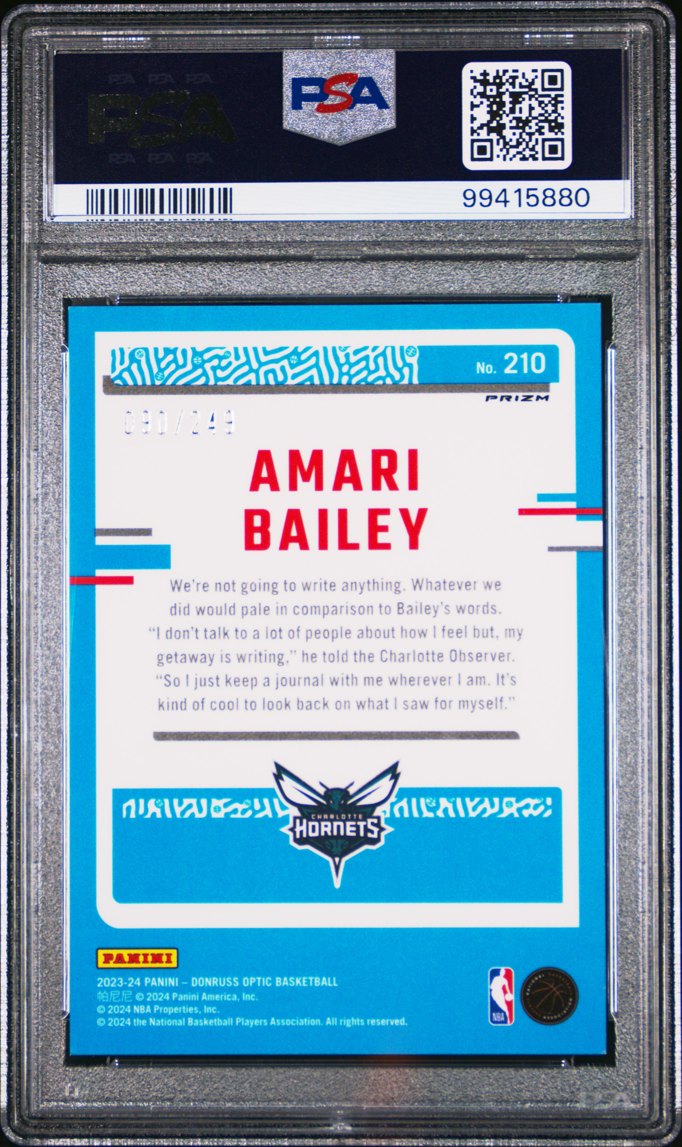 2023 Panini Donruss Optic Amari Bailey #210 (Aqua) Mint 9 back