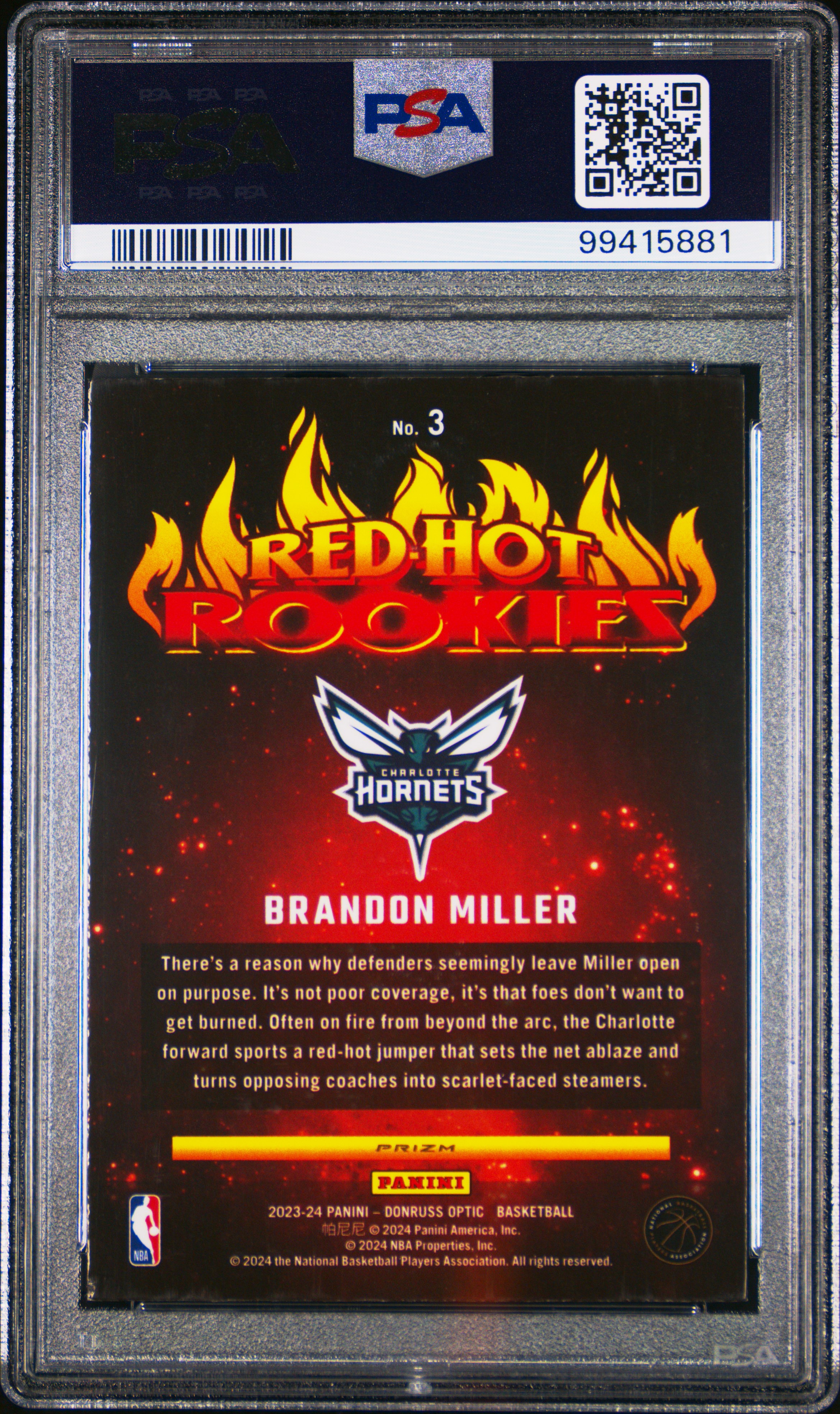 2023 Panini Donruss Optic Red Hot Rookies Brandon Miller #3 (Red Hot Rks-Holo Fast Break) Nm-Mt 8 back