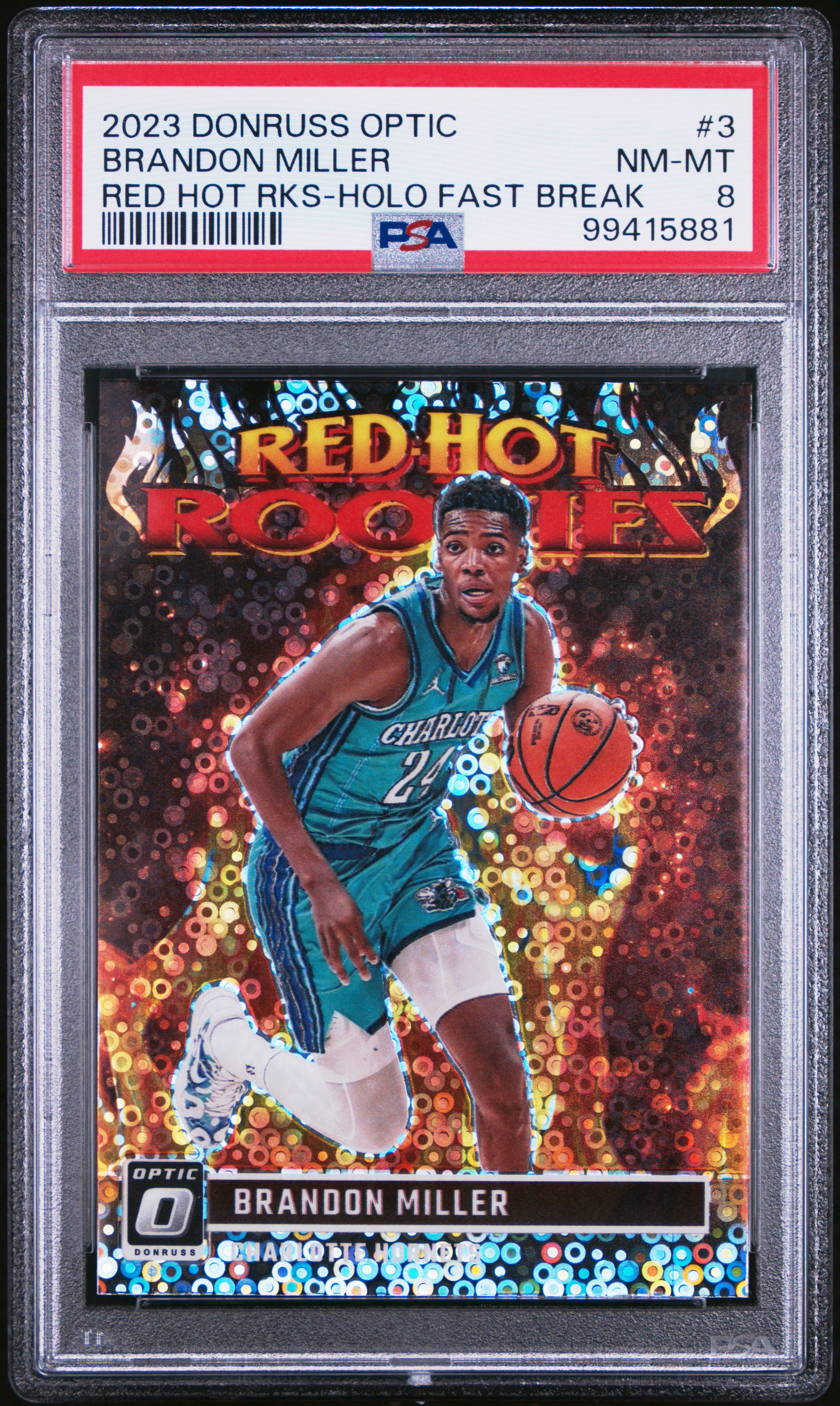 2023 Panini Donruss Optic Red Hot Rookies Brandon Miller #3 (Red Hot Rks-Holo Fast Break) Nm-Mt 8 front