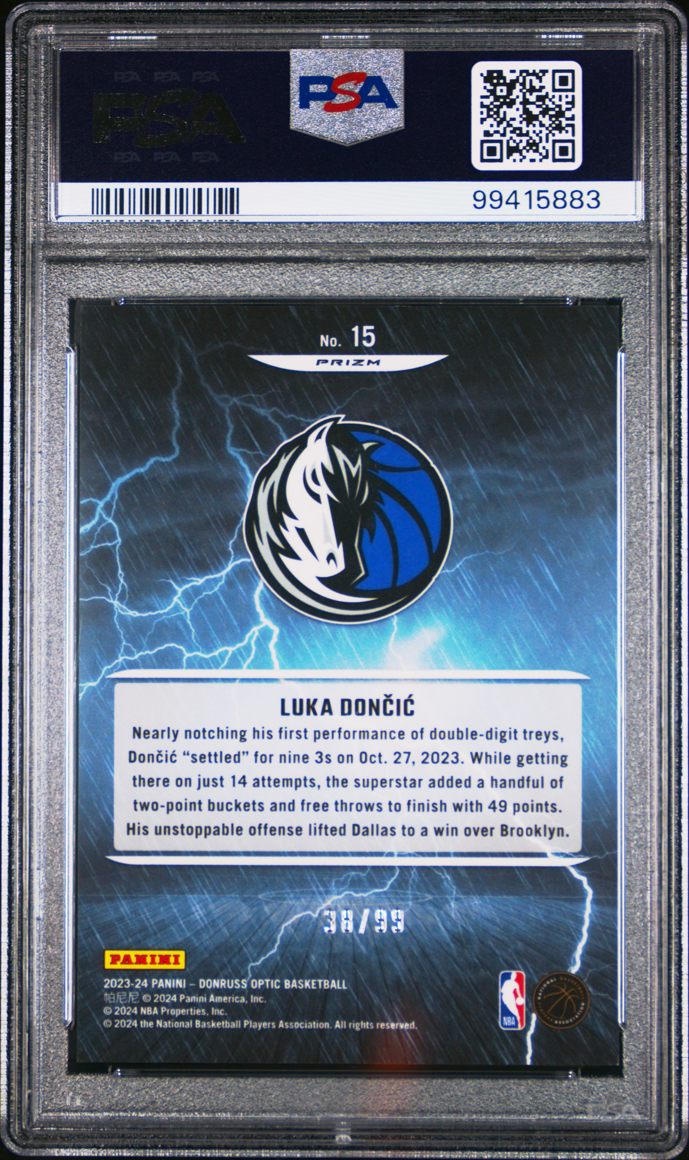 2023 Panini Donruss Optic Raining 3S Luka Doncic #15 (Raining 3S-Red) Mint 9 back