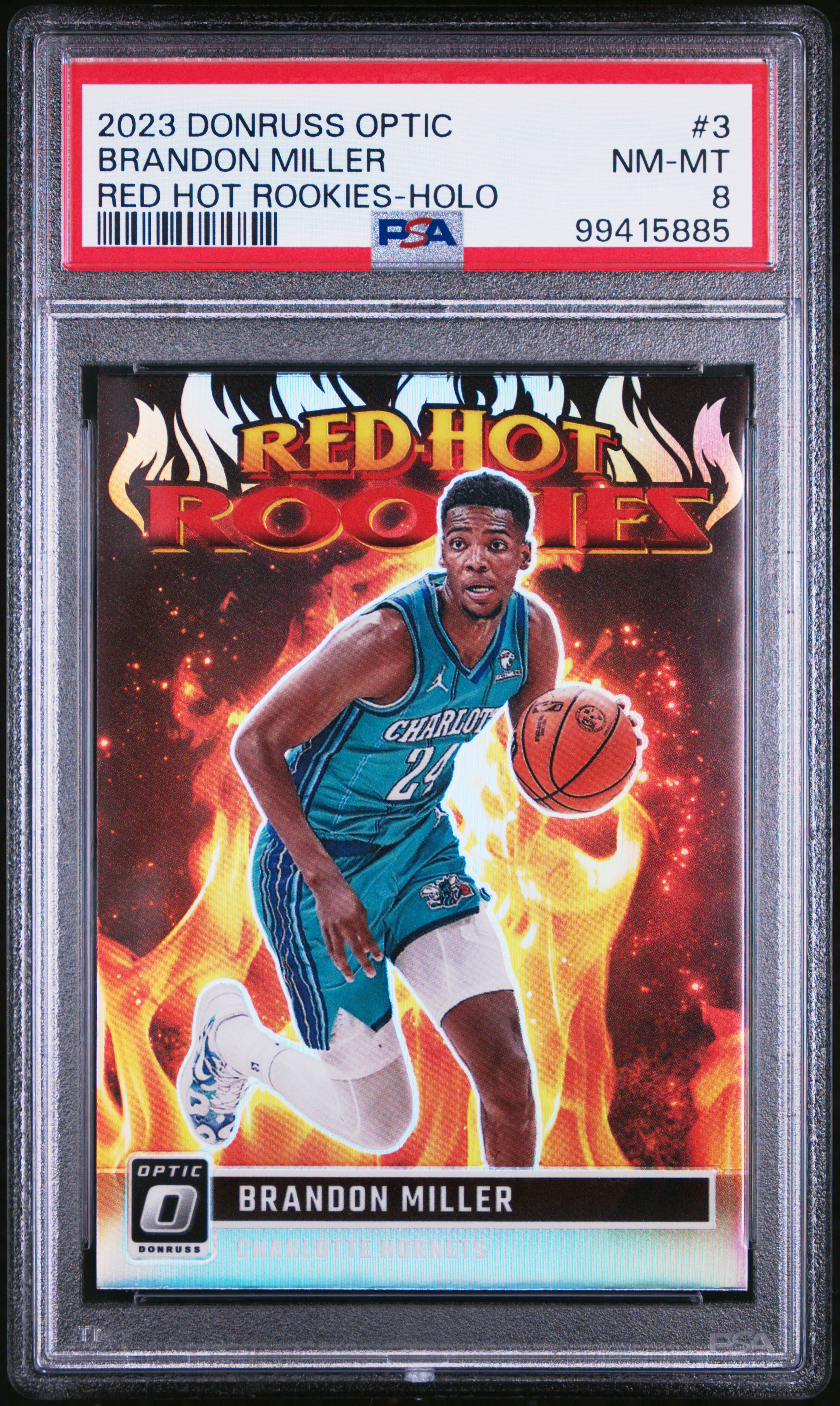 2023 Panini Donruss Optic Red Hot Rookies Brandon Miller #3 (Red Hot Rookies-Holo) Nm-Mt 8 front