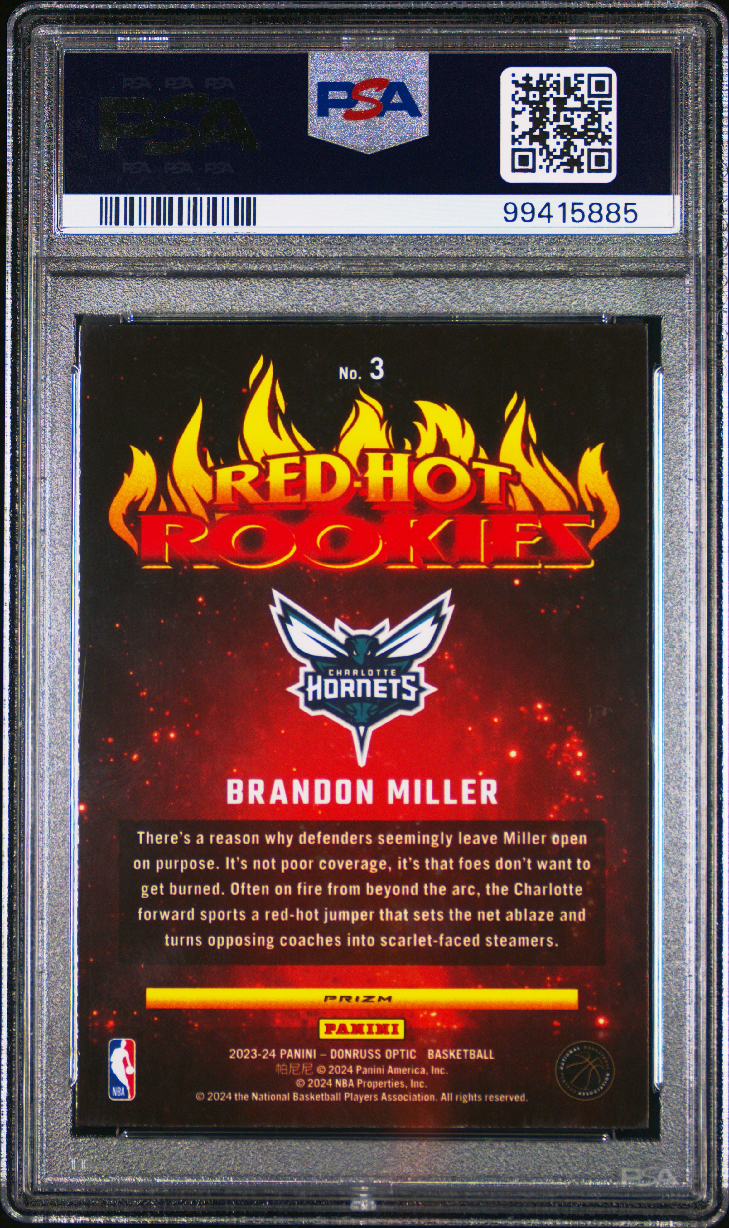 2023 Panini Donruss Optic Red Hot Rookies Brandon Miller #3 (Red Hot Rookies-Holo) Nm-Mt 8 back