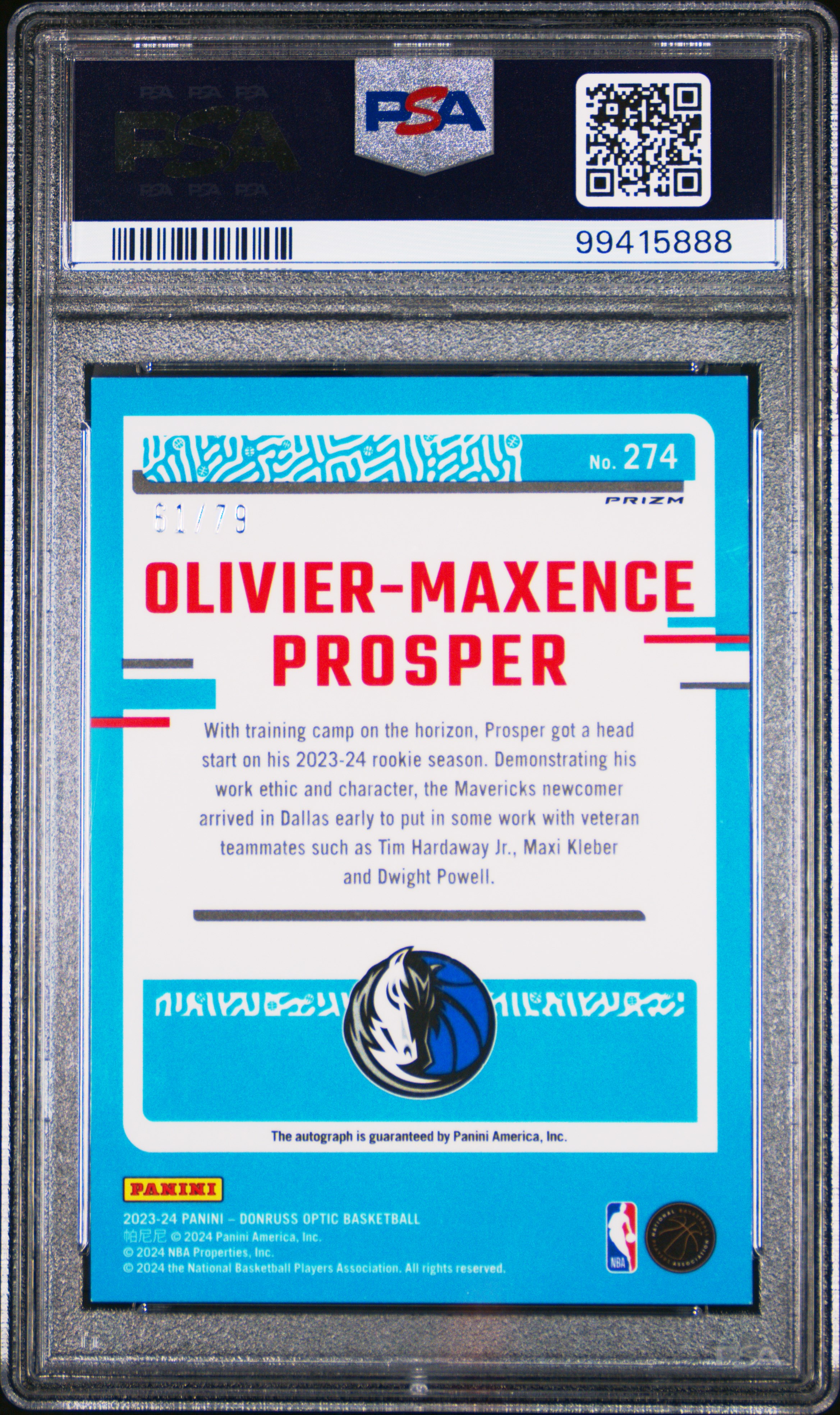 2023 Panini Donruss Optic O. Prosper #274 (Signature-Pink Velocity) Nm-Mt 8 back