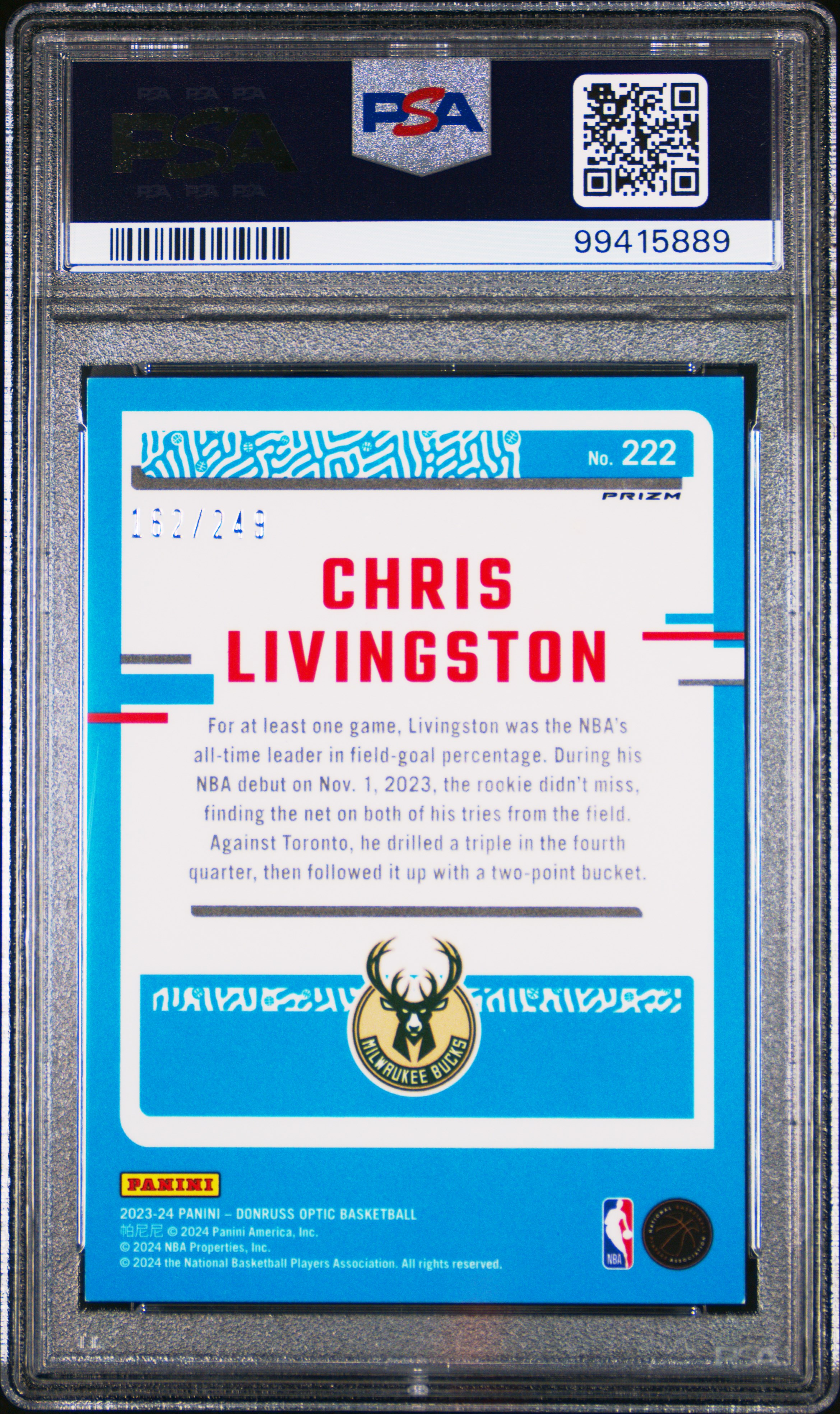 2023 Panini Donruss Optic Chris Livingston #222 (Aqua) Nm-Mt 8 back