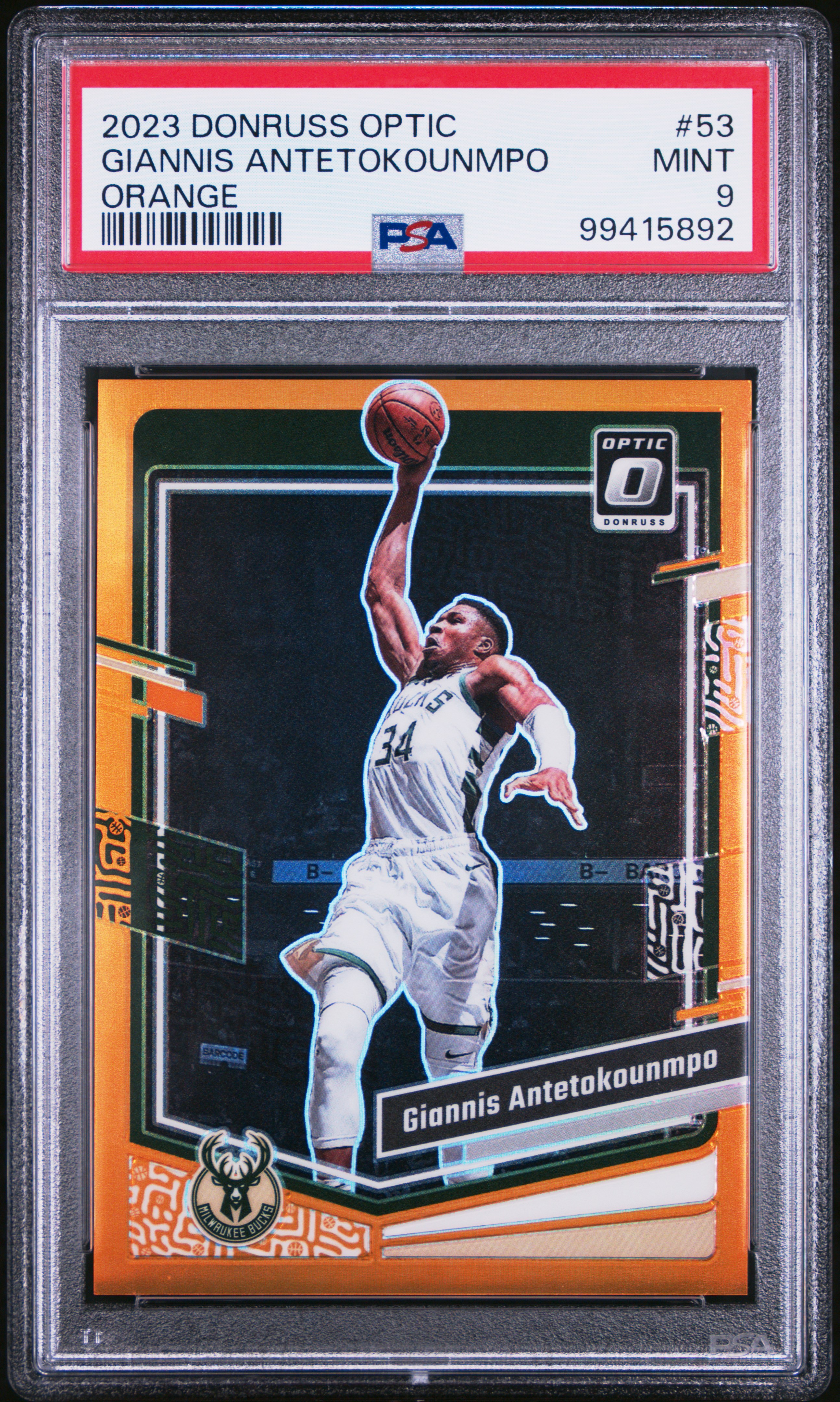 2023 Panini Donruss Optic Giannis Antetokounmpo #53 (Orange) Mint 9 front