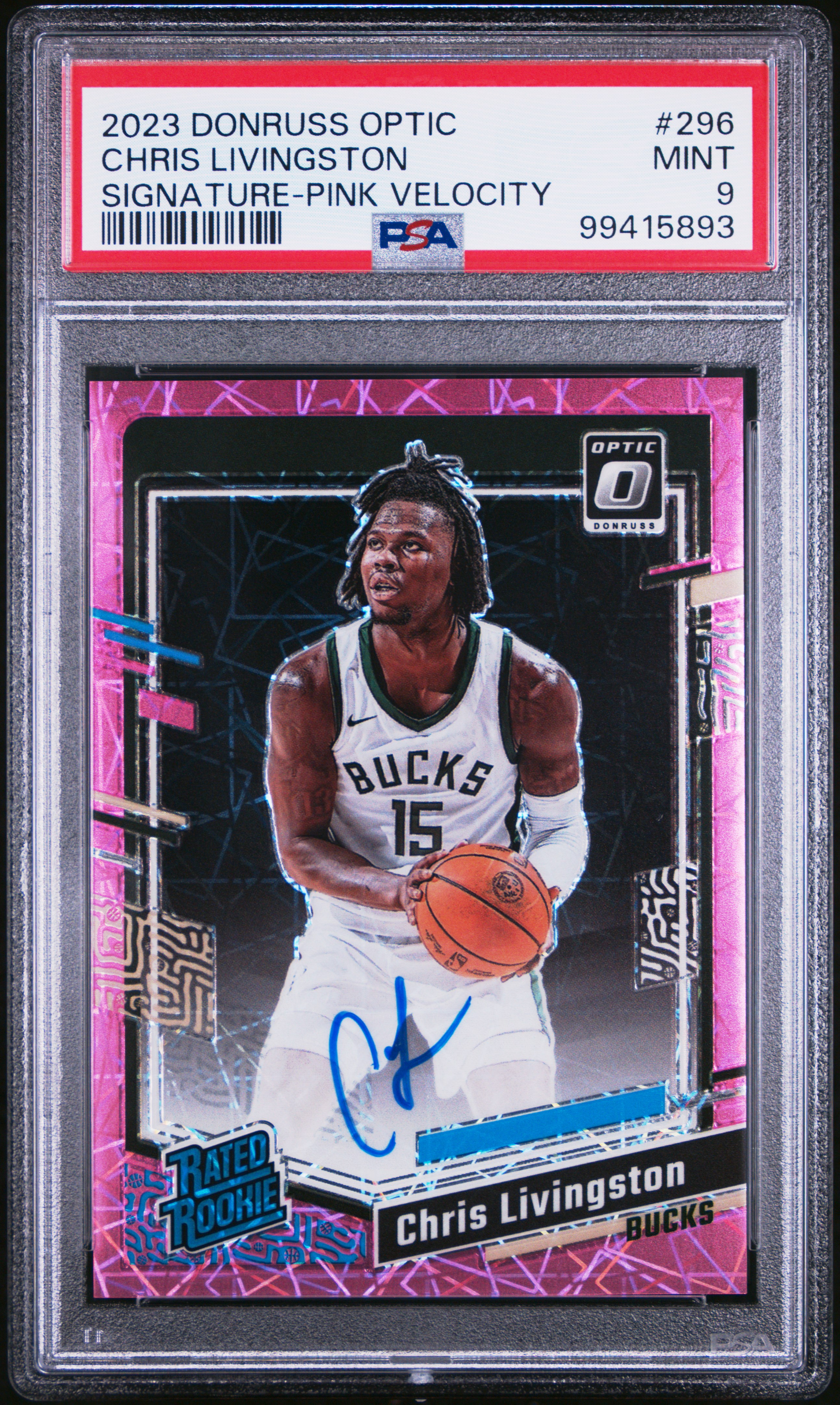 2023 Panini Donruss Optic Chris Livingston #296 (Signature-Pink Velocity) Mint 9 front