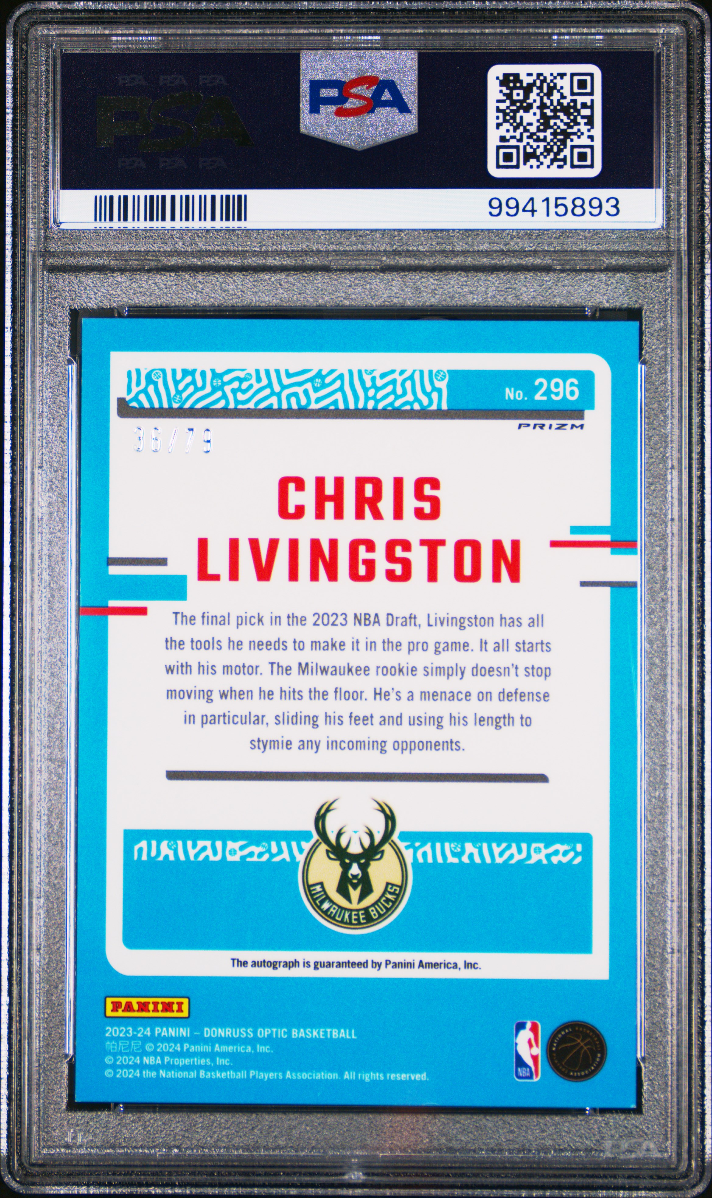 2023 Panini Donruss Optic Chris Livingston #296 (Signature-Pink Velocity) Mint 9 back