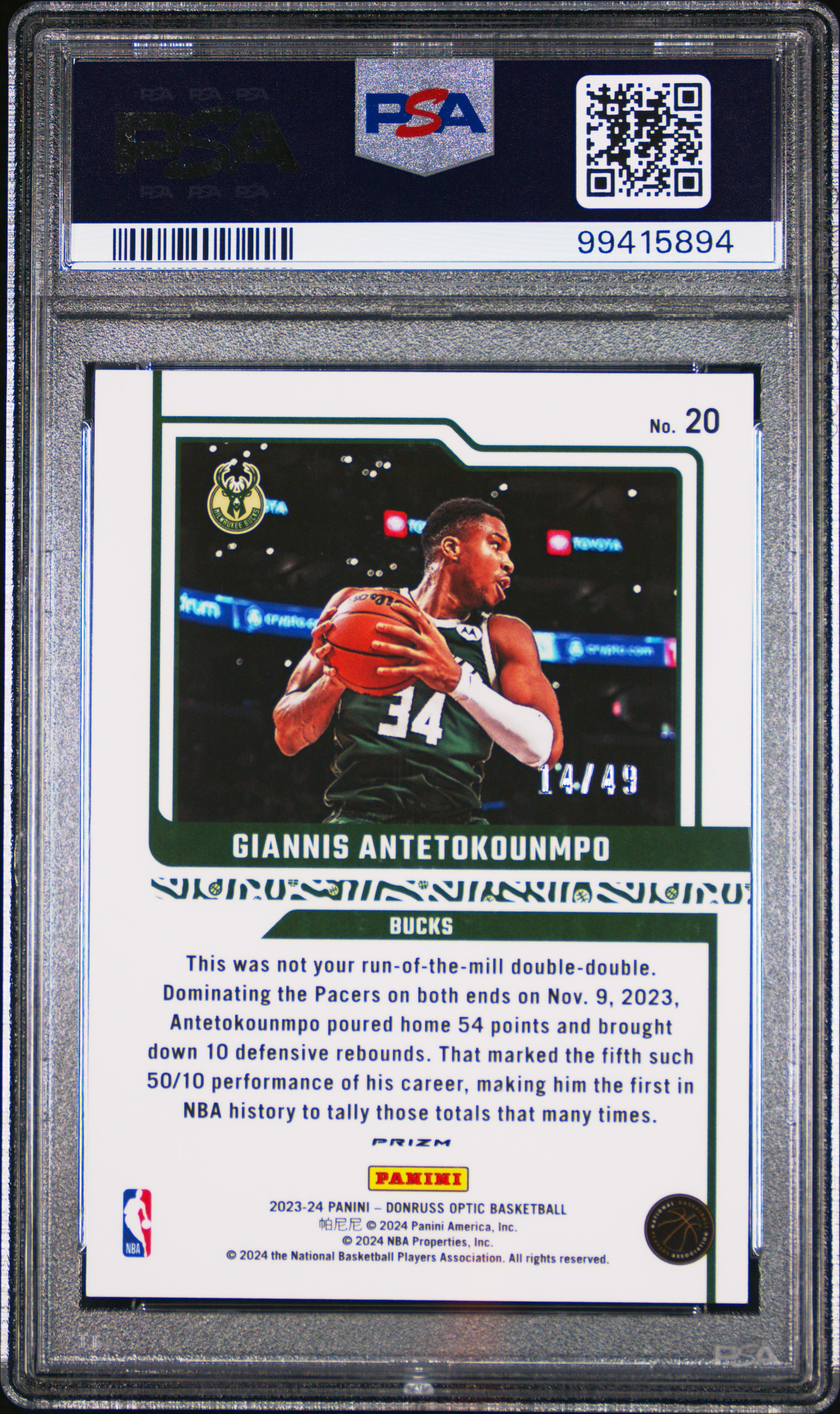 2023 Panini Donruss Optic Elite Dominators Giannis Antetokounmpo #20 (Elite Dominators-Blue) Gem Mt 10 back