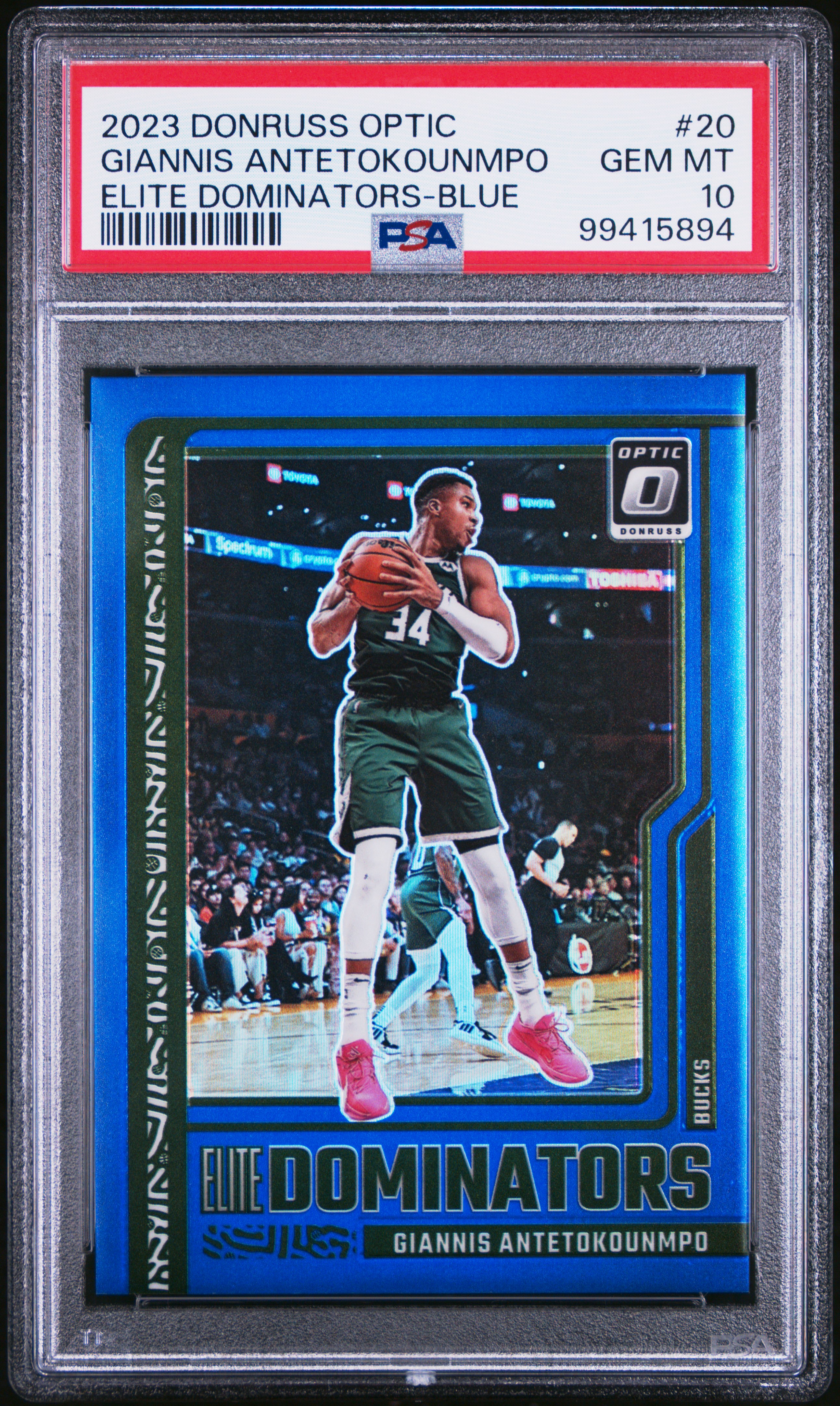 2023 Panini Donruss Optic Elite Dominators Giannis Antetokounmpo #20 (Elite Dominators-Blue) Gem Mt 10 front