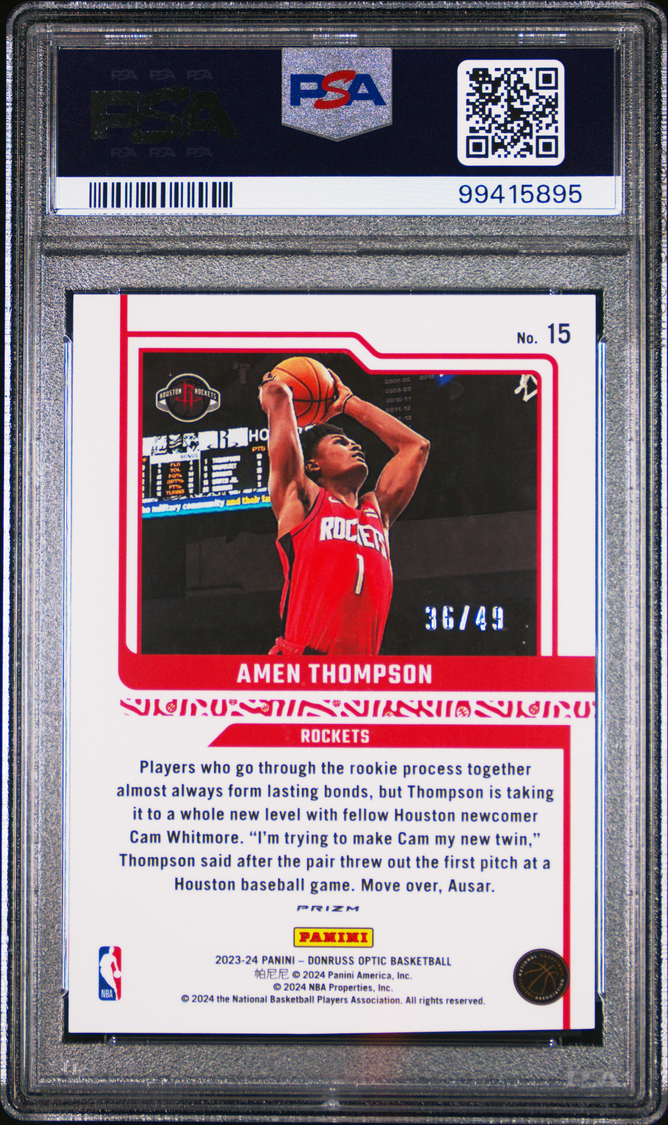 2023 Panini Donruss Optic Elite Dominators Amen Thompson #15 (Elite Dominators-Blue) Mint 9 back